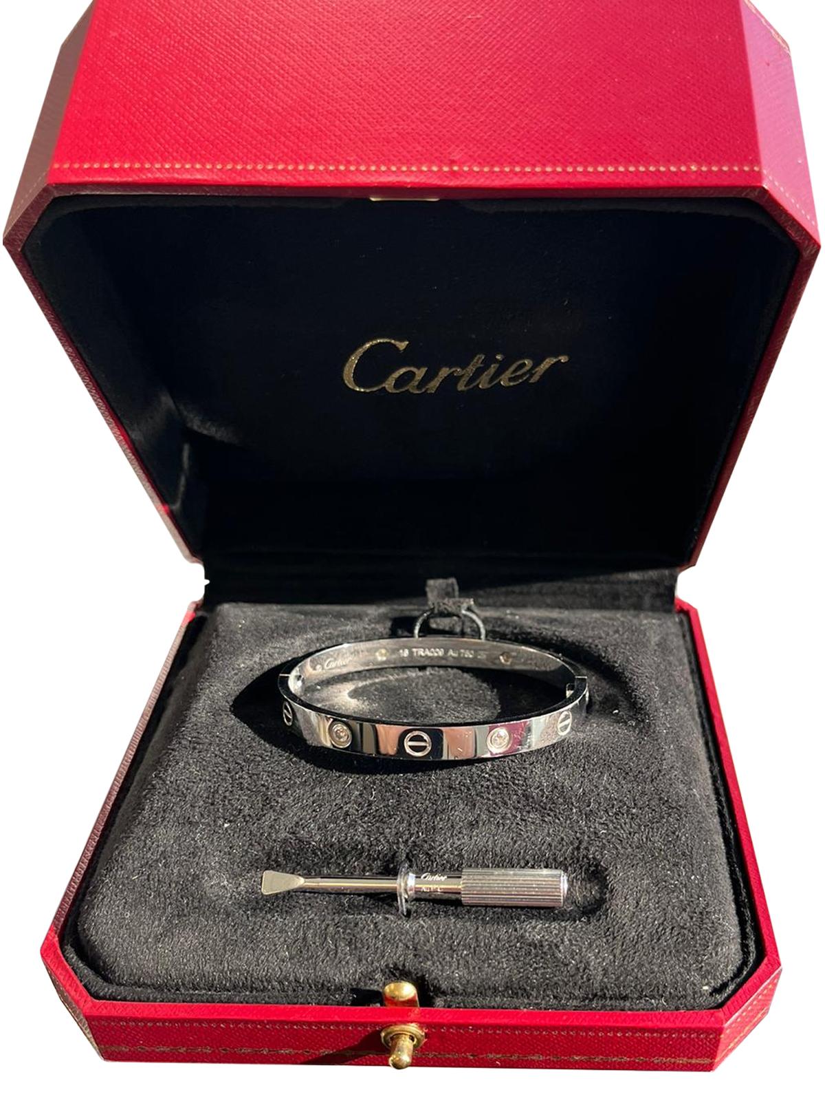 Cartier Love Bracelet 0.42 Carats 18K White Gold 4 Brilliant Cut Diamonds Bangle For Sale 1