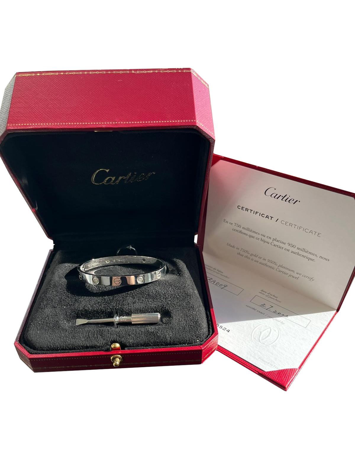 Round Cut Cartier Love Bracelet 0.42 Carats 18K White Gold 4 Brilliant Cut Diamonds Bangle For Sale