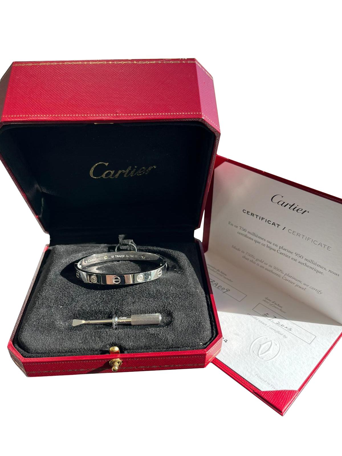 Cartier Love Bracelet 0.42 Carats 18K White Gold 4 Brilliant Cut Diamonds Bangle In New Condition For Sale In Aventura, FL
