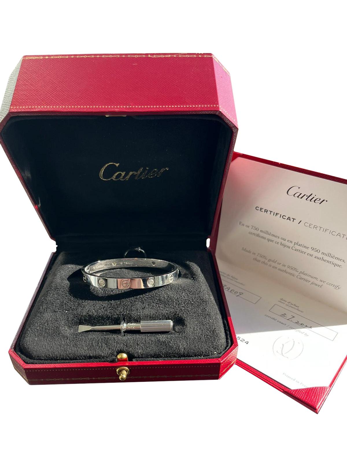 Women's or Men's Cartier Love Bracelet 0.42 Carats 18K White Gold 4 Brilliant Cut Diamonds Bangle For Sale