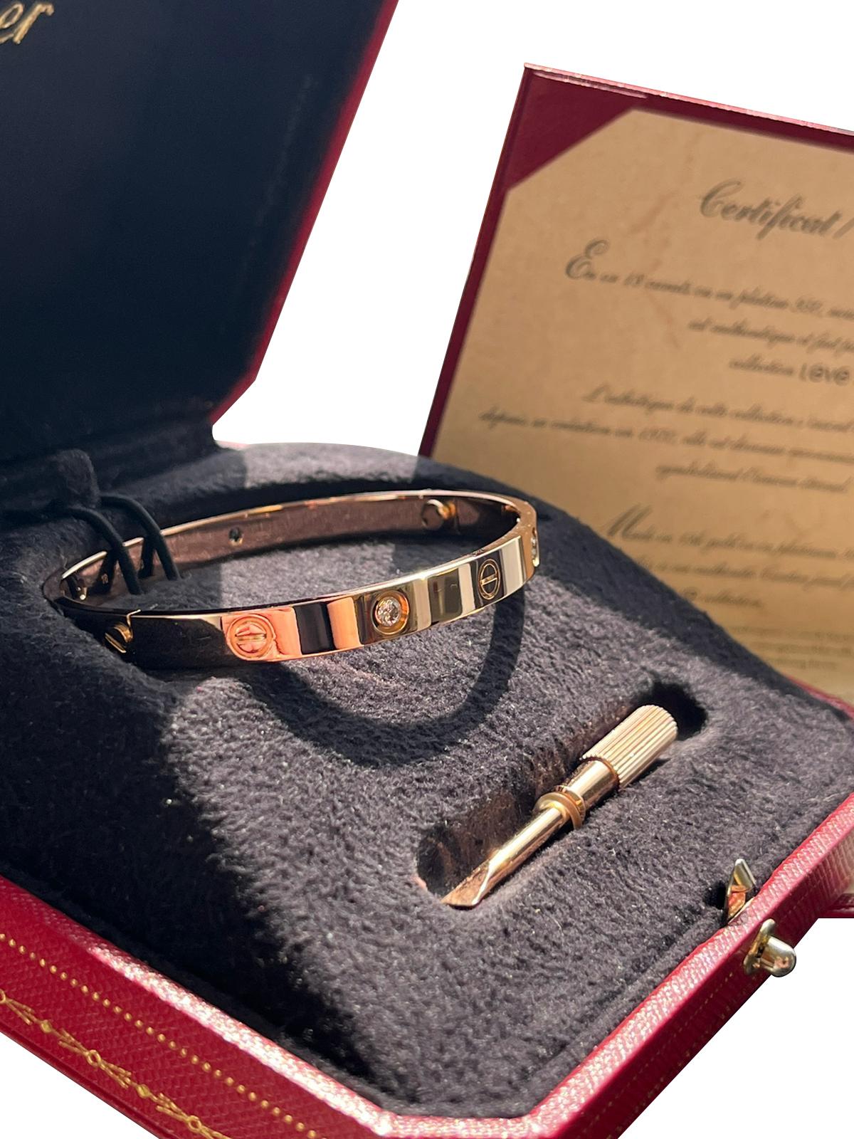 Cartier Love Bracelet 0.42 Carats 4 Brilliant Cut Diamonds 18K Rose Gold Bangle For Sale 4