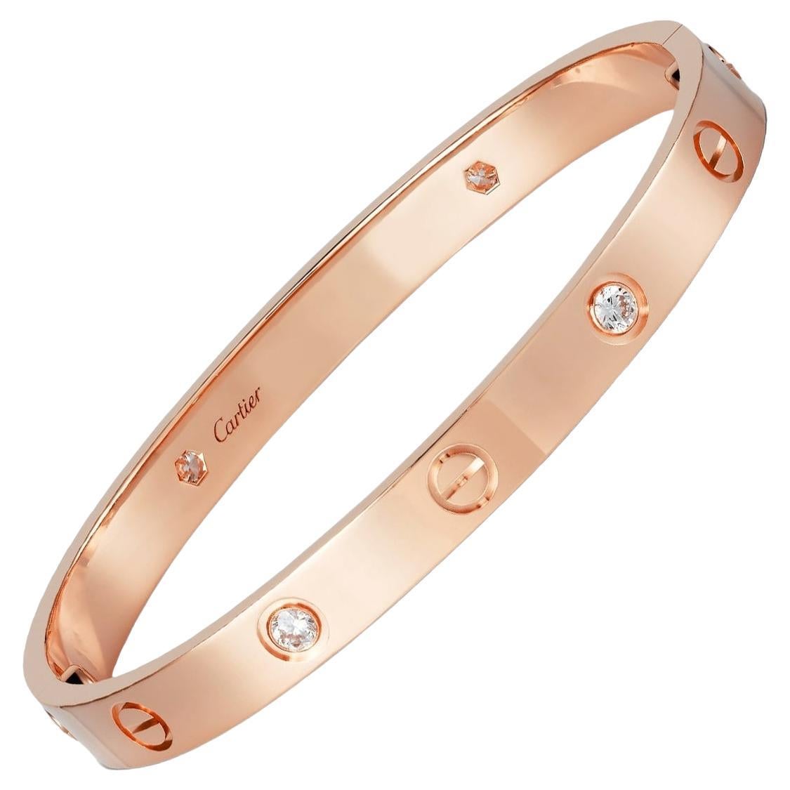 Cartier Love Bracelet 0.42 Carats 4 Brilliant Cut Diamonds 18K Rose Gold Bangle For Sale