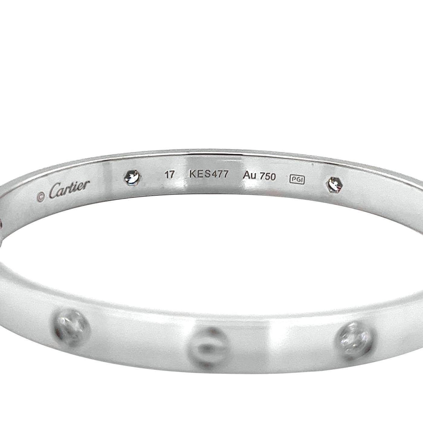 Taille brillant Cartier Bracelet d'amour en or blanc taille brillant avec 4 diamants 0,42 carat, taille 17 en vente