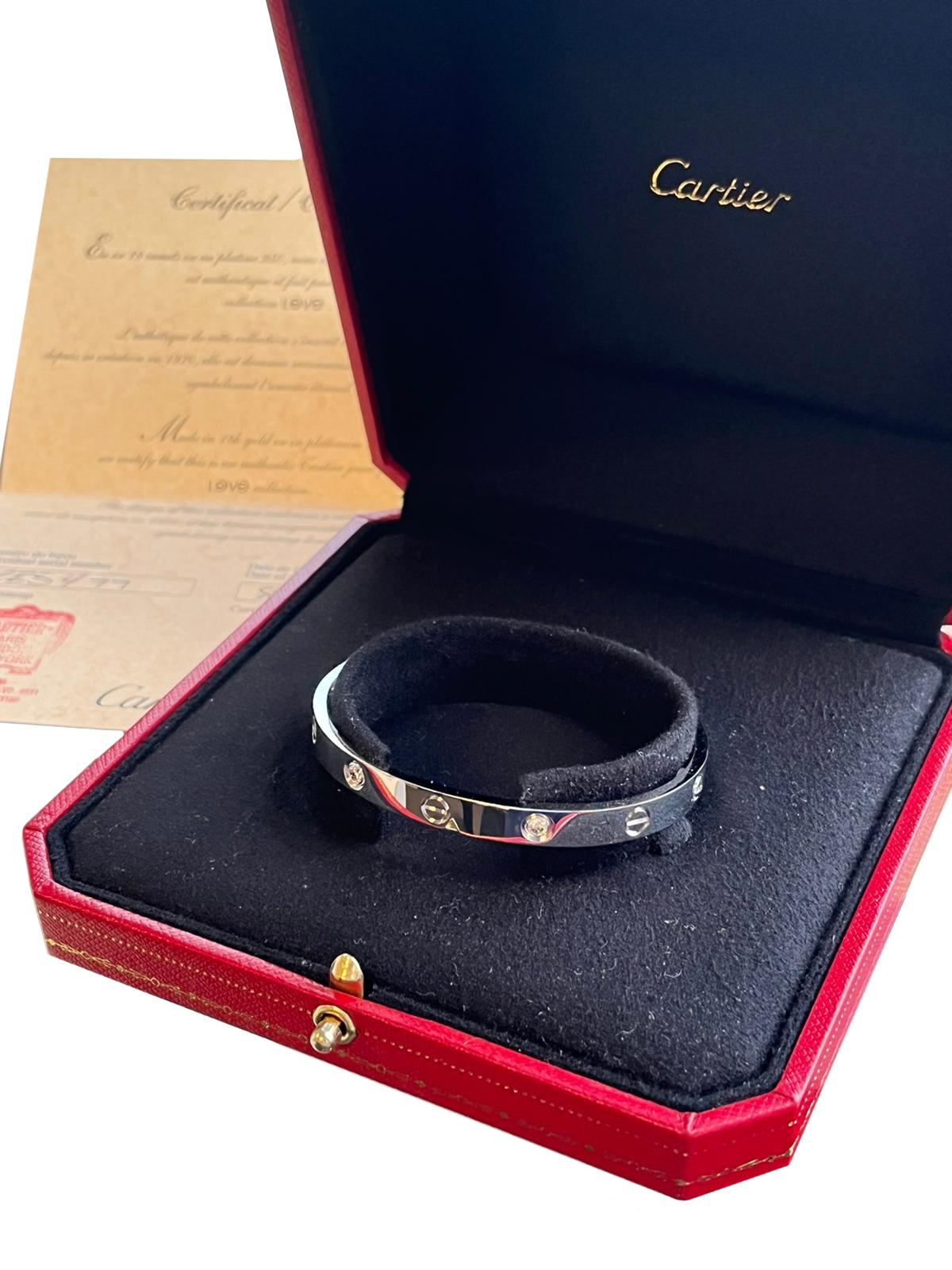 Brilliant Cut Cartier Love Bracelet 0.42ct 4 Diamonds Brilliant-Cut Size 17 White Gold For Sale
