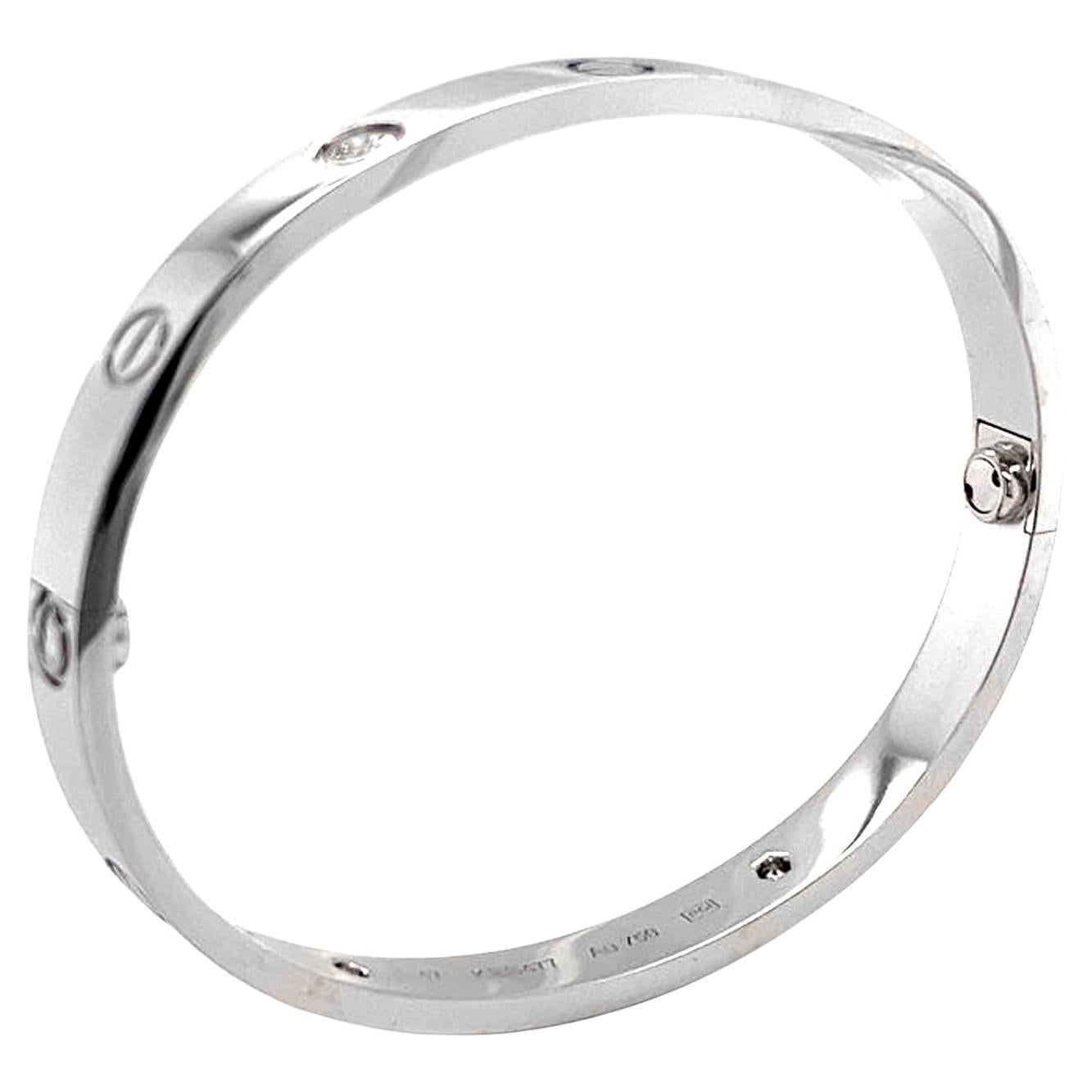 Cartier Love Bracelet 0.42ct 4 Diamonds Brilliant-Cut Size 17 White Gold For Sale