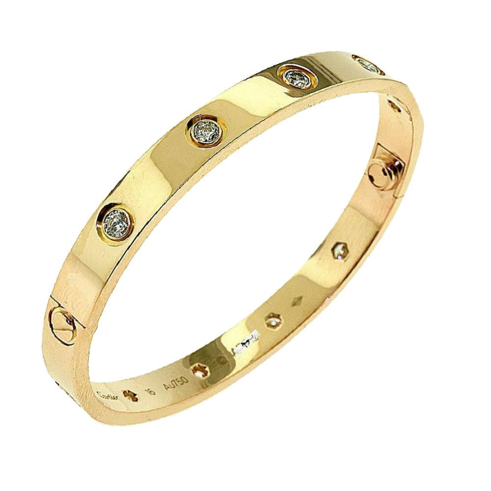 Designer: Cartier

Collection: Love

Style: Bangle Bracelet

Metal: Rose Gold

​​​​​​​Metal Purity: 18k

Stone: Round Brilliant Cut Diamonds

Total Carat Weight: 0.96 ct

Bracelet Size: 16 = 16 cm

Hallmarks: 16, Au750 Cartier, Serial No.,

Retail: