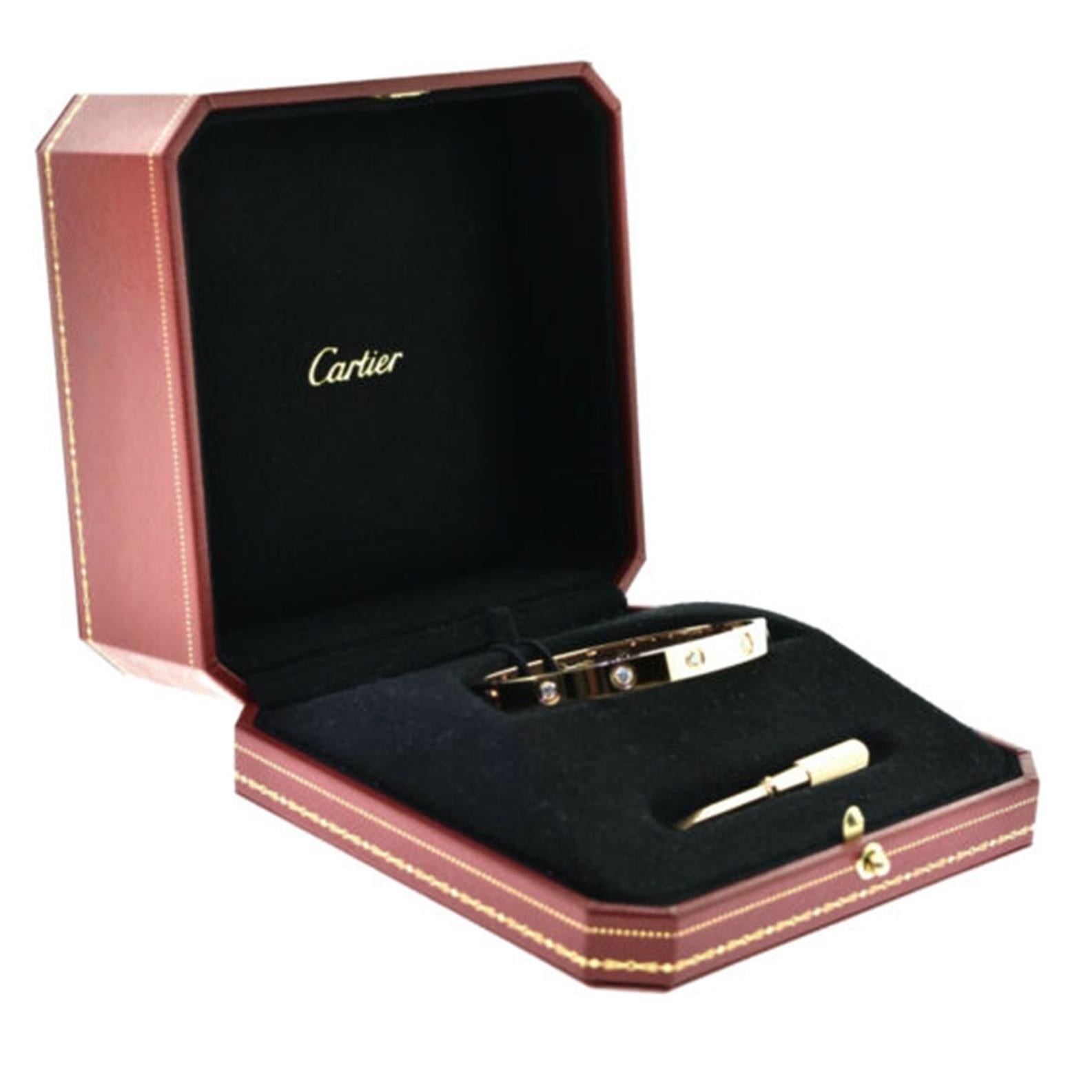 Cartier Love Bracelet 10 Diamond in 18 Karat Rose Gold In Excellent Condition In Miami, FL