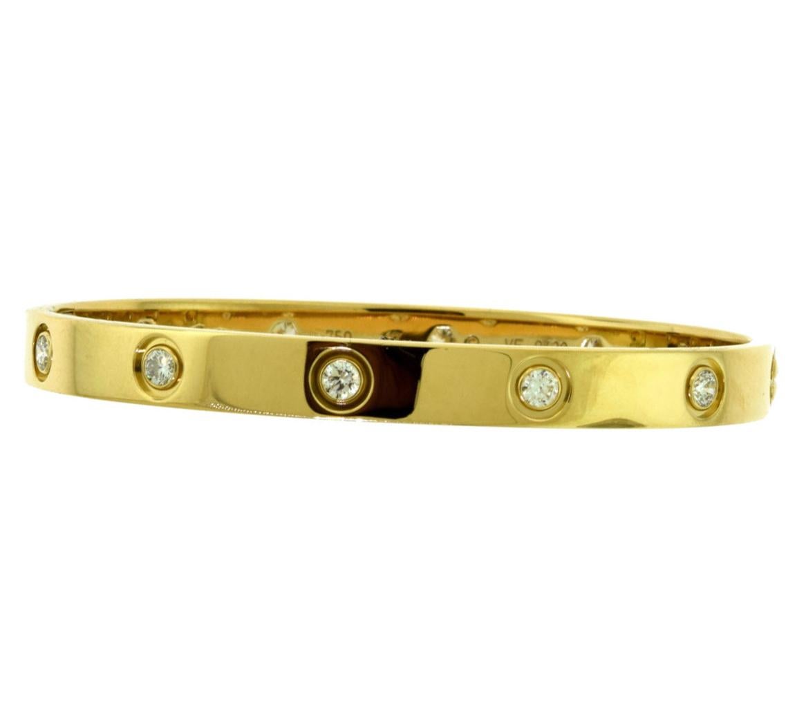 Round Cut Cartier Love Bracelet 10 Diamond in 18 Karat Yellow Gold