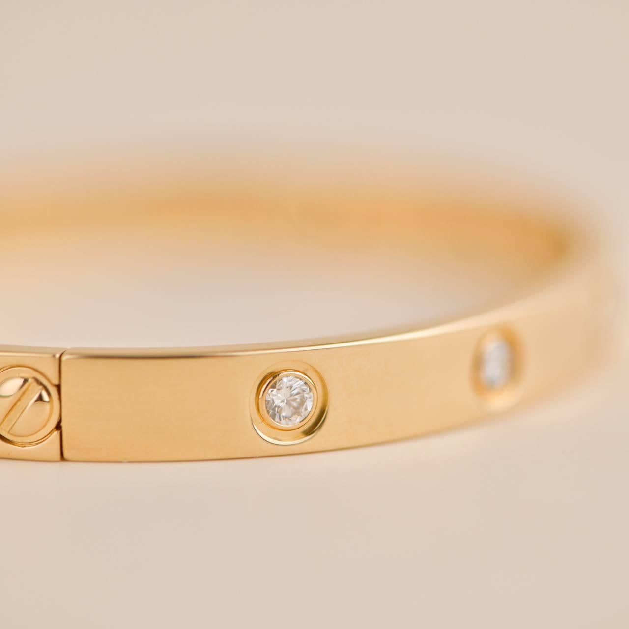 Women's or Men's Cartier Love Bracelet 10 Diamond Yellow Gold Size 17 For Sale
