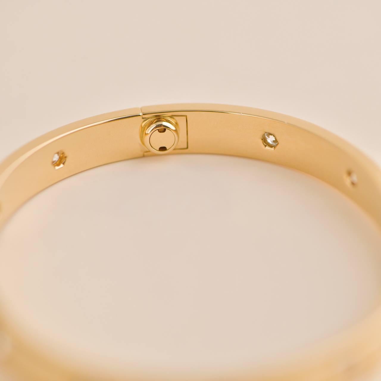 Cartier Love Bracelet 10 Diamond Yellow Gold Size 17 For Sale 1