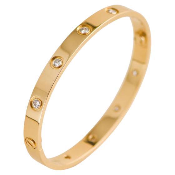 Cartier Love Bracelet 10 Diamond Yellow Gold Size 17 For Sale