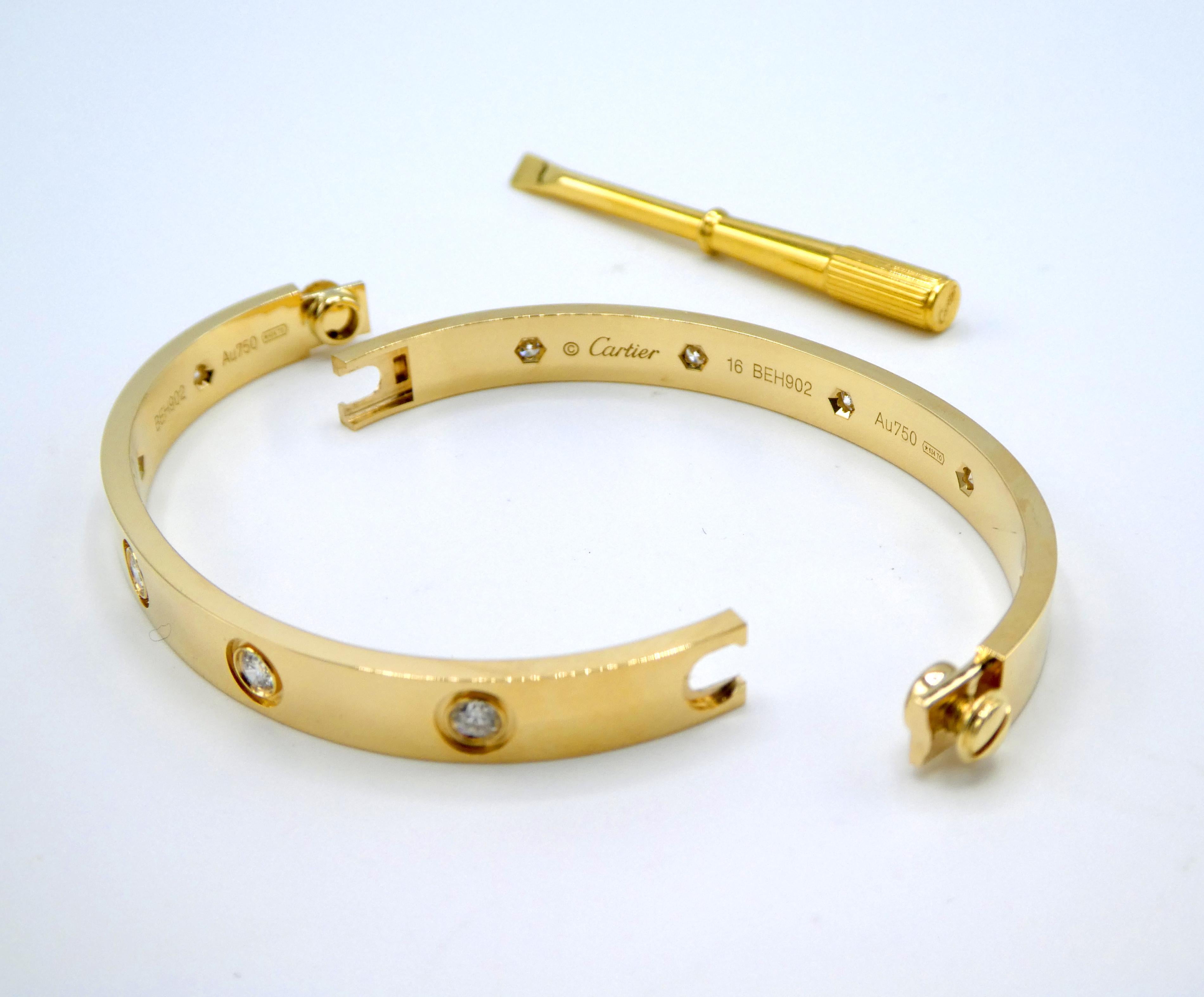 Modern Cartier Love Bracelet 10 Diamonds 18 Karat Yellow Gold Bangle Estate
