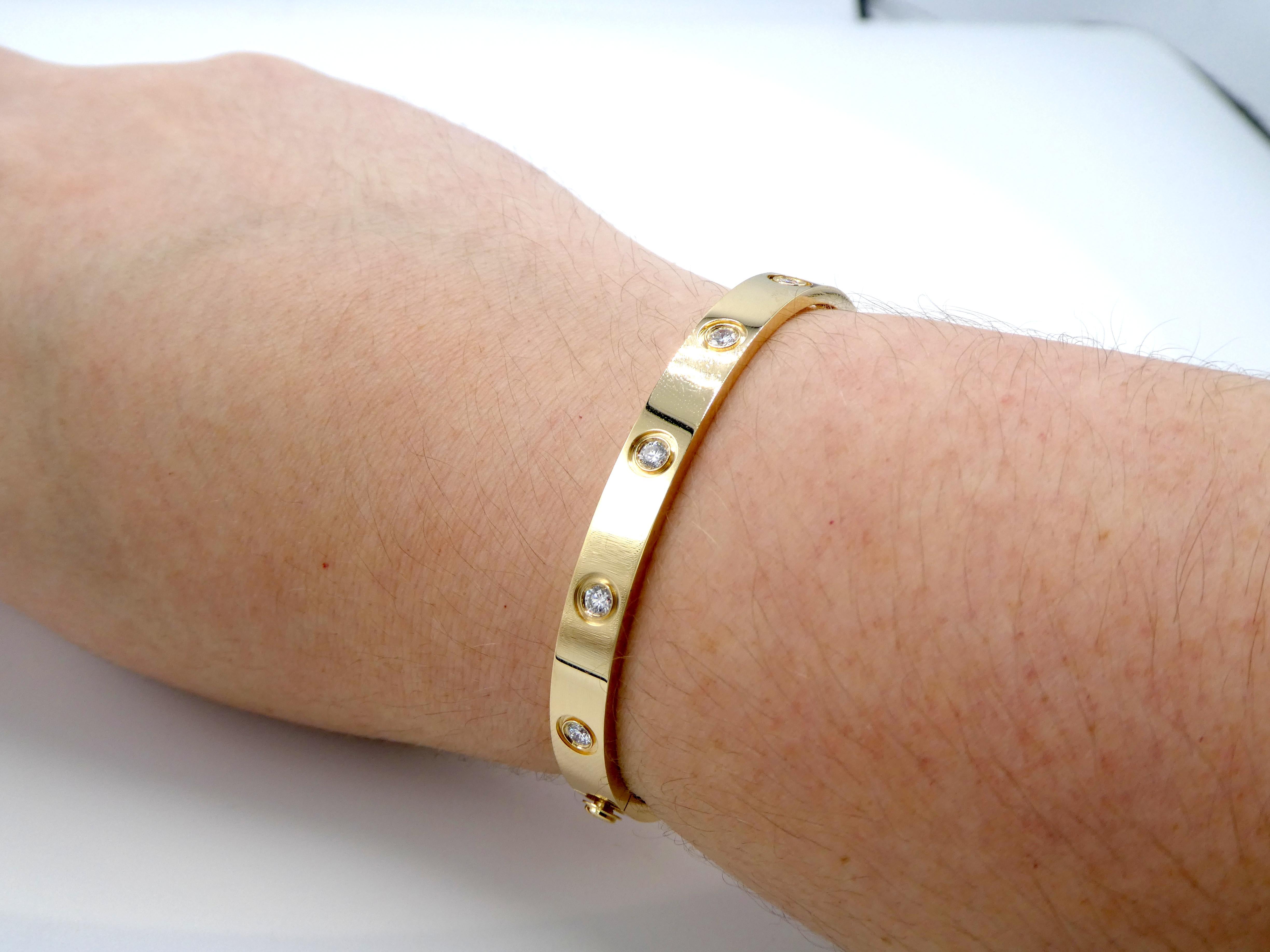 Cartier Love Bracelet 10 Diamonds 18 Karat Yellow Gold Bangle Estate In Excellent Condition In  Baltimore, MD