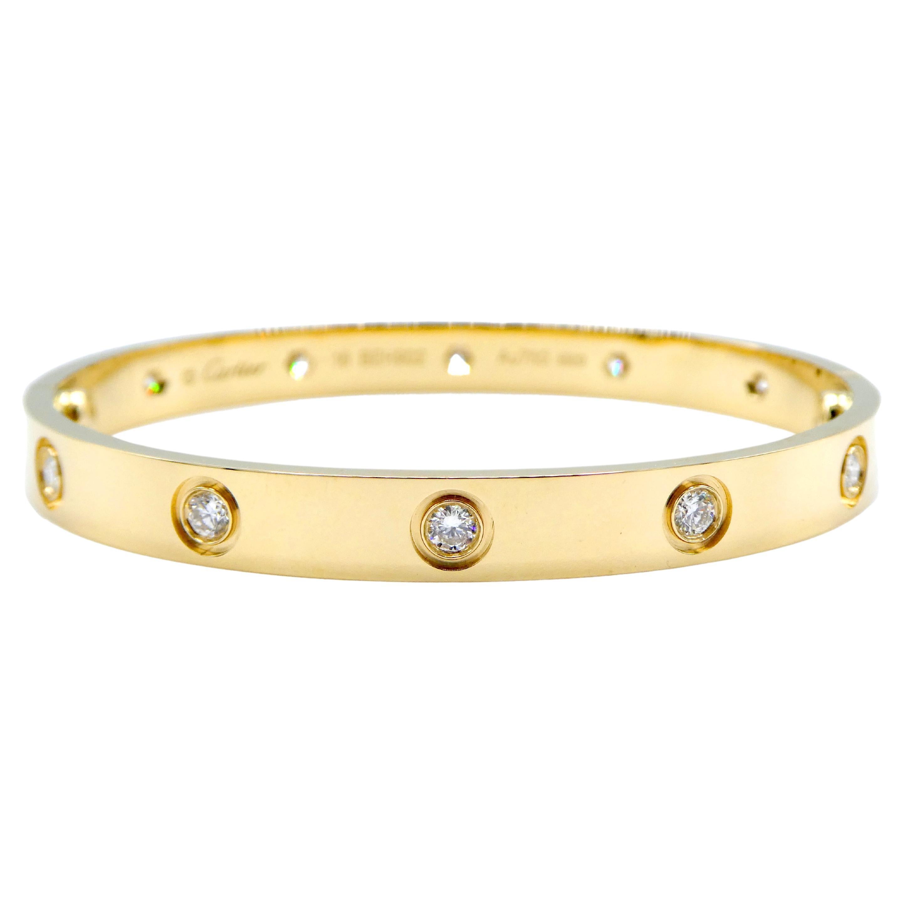 Cartier Love Bracelet 10 Diamonds 18 Karat Yellow Gold Bangle Estate