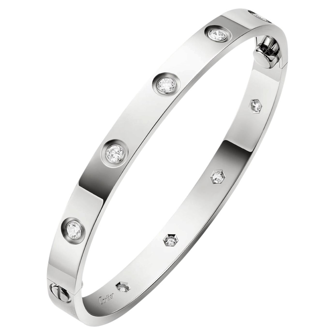 Pulsera Cartier Love 10 Diamantes Modelo Clásico 18K Oro Blanco Brazalete