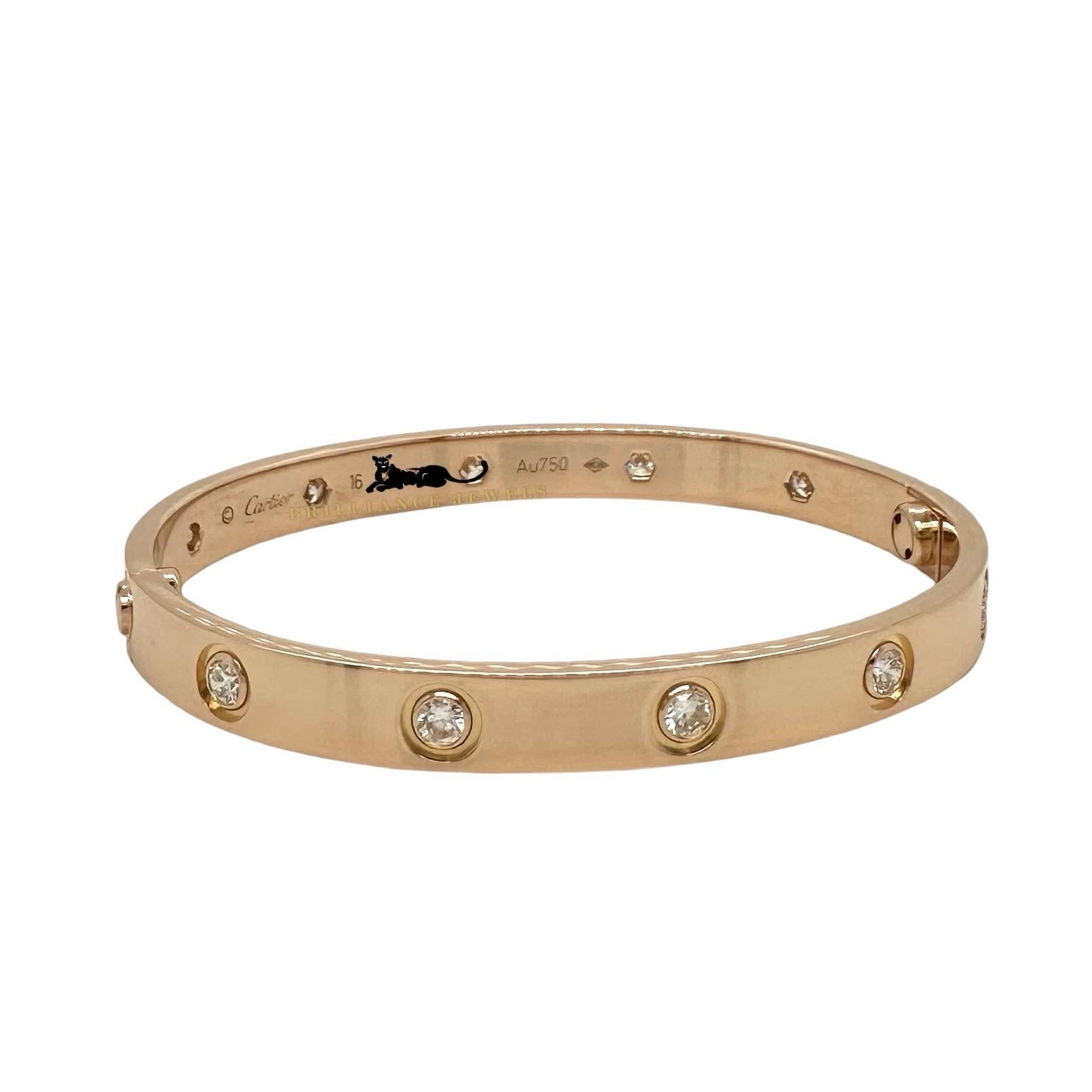 Cartier Love Armband 10 Diamanten in 18k Rose Gold, Größe 16, Classic Größe im Angebot 1