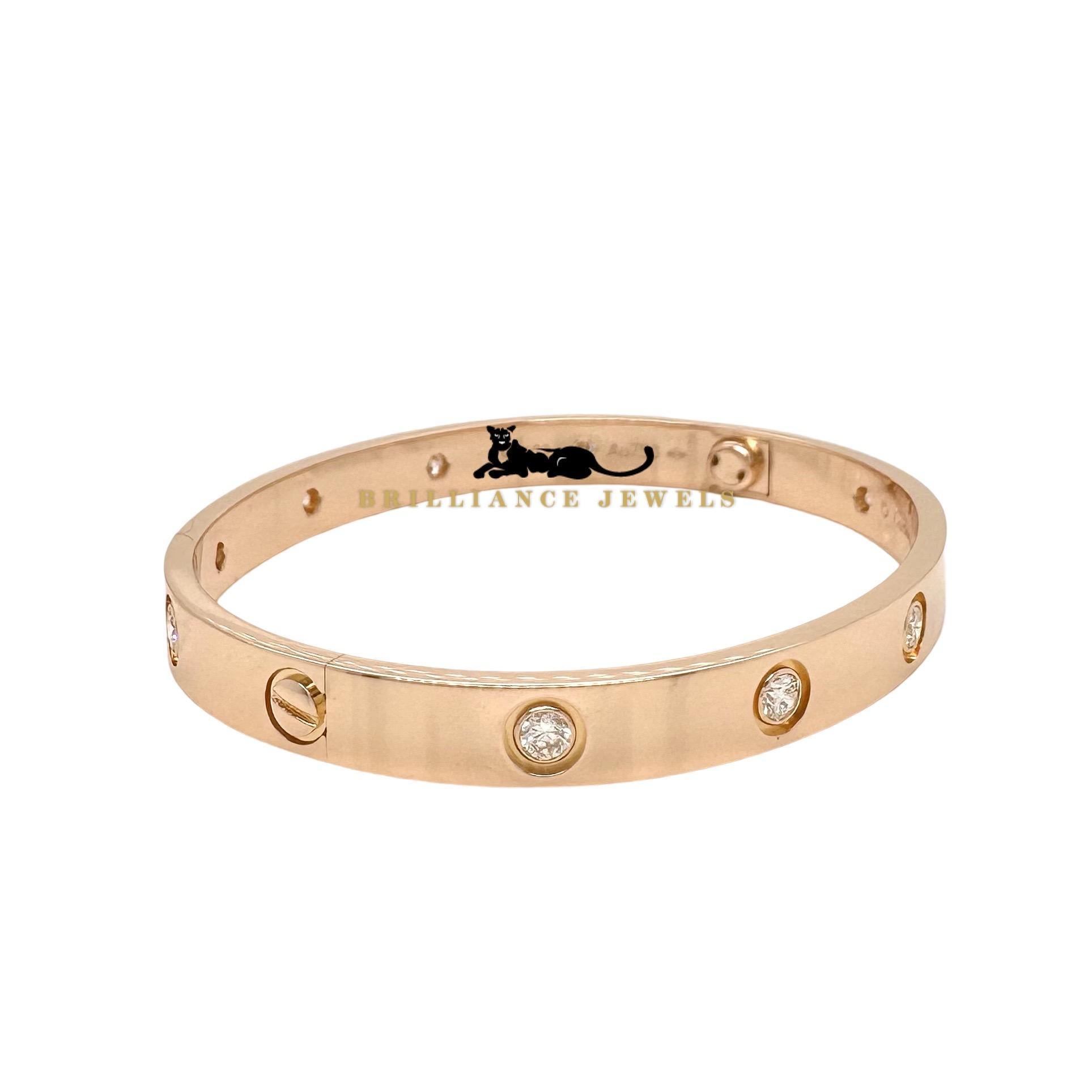 Brand: Cartier
Model Name: Love
Style: Classic
Material: 18k rose gold
Size: 17 = 17 cm
Year: 2018
Box/Papers: Comes with Brilliance Jewels Lifetime guarantee on authenticity & Cartier Box, Screwdriver, Cartier Certificate
Condition: 3. Light wear,