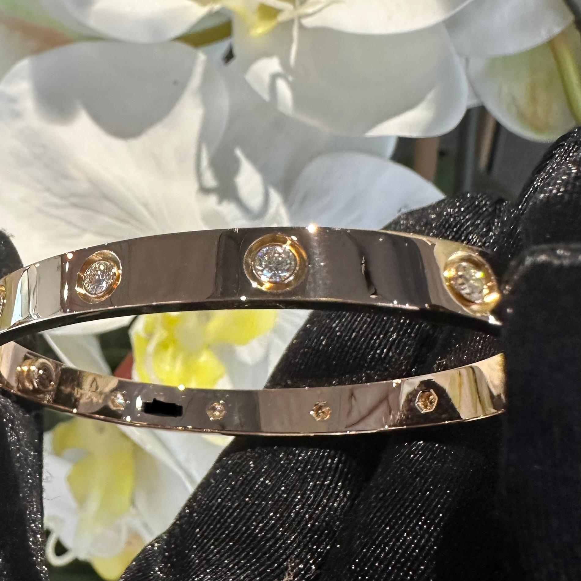 Cartier Love Bracelet 10 Diamonds in 18k Rose Gold, Size 17, Classic Size In Excellent Condition For Sale In Miami, FL