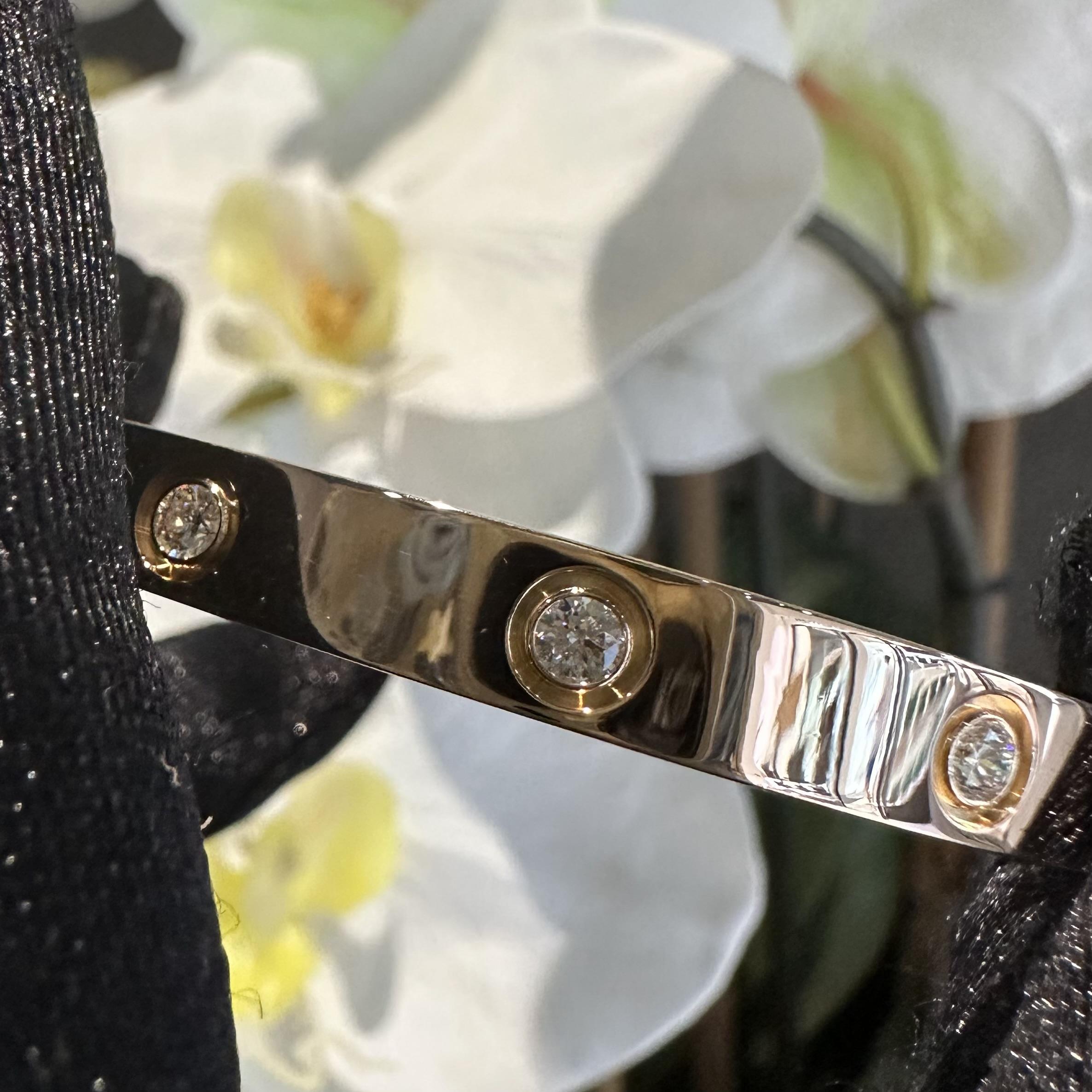 Women's Cartier Love Bracelet 10 Diamonds in 18k Rose Gold, Size 17, Classic Size For Sale