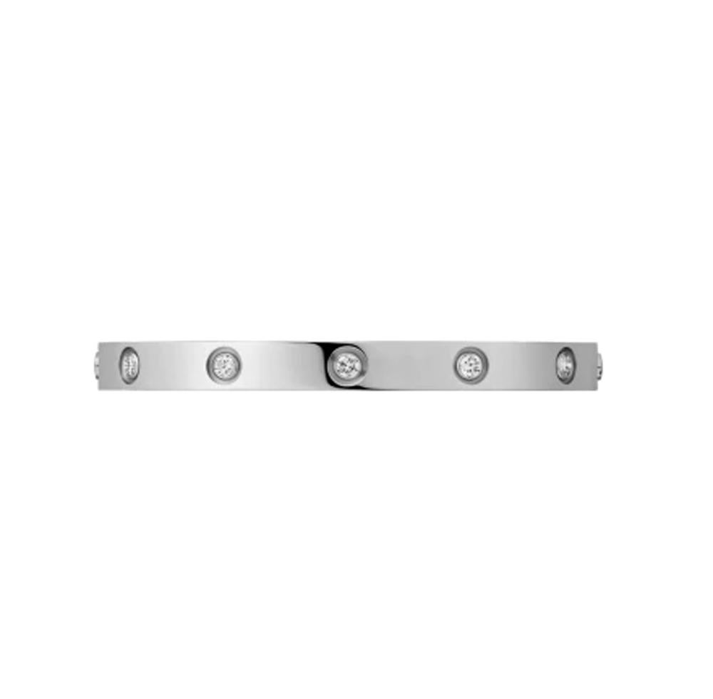 Round Cut Cartier Love Bracelet 10 Diamonds in 18 Karat White Gold