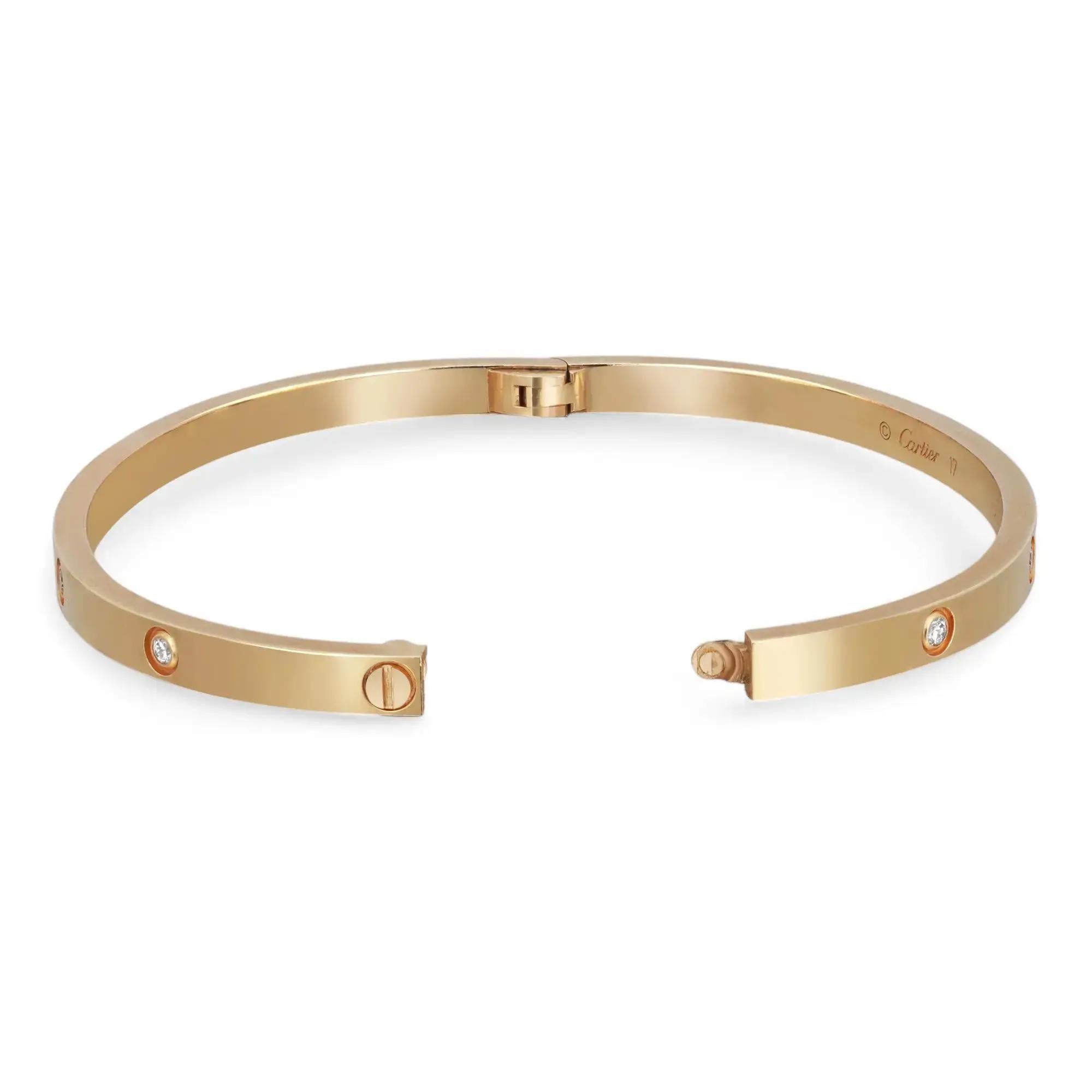Cartier Love Bracelet 10 Diamonds Small Model 18K Yellow Gold Size 17 Corte redondo en venta