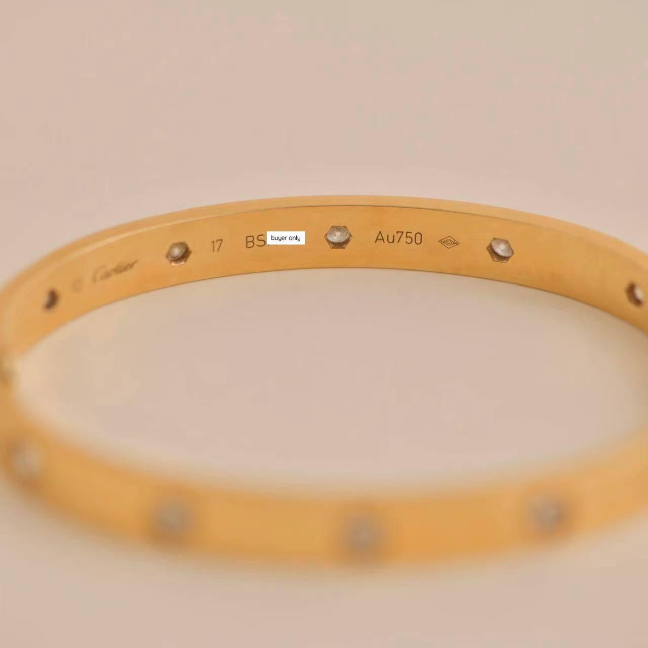 Cartier Love Bracelet 10 Diamonds Yellow Gold Size 17 For Sale 3
