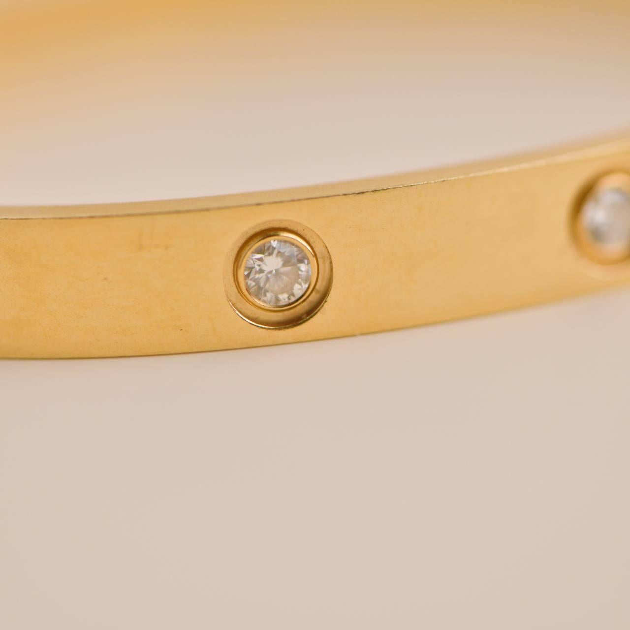 Cartier Love Bracelet 10 Diamonds Yellow Gold Size 17 For Sale 4
