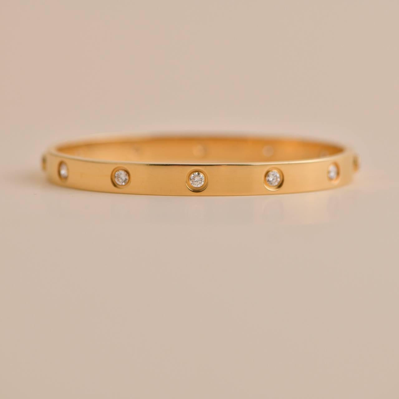 Cartier Love Bracelet 10 Diamonds Yellow Gold Size 18 In Excellent Condition In Banbury, GB