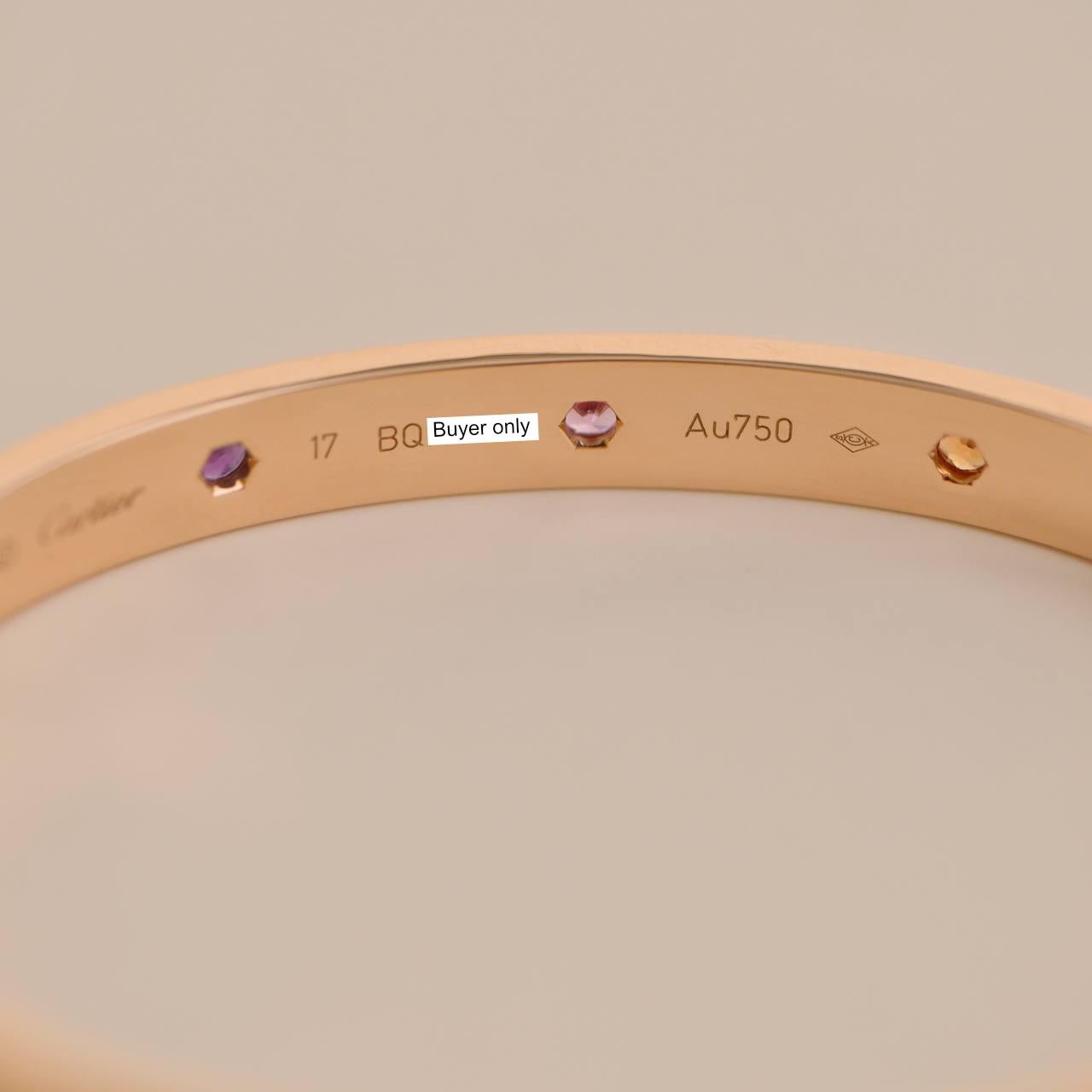 Cartier Liebesarmband 10 Multi Edelstein Rose Gold Größe 17 (Brillantschliff)
