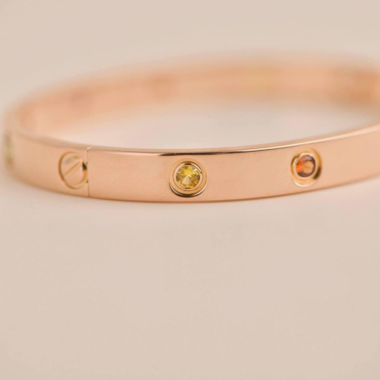 Women's or Men's Cartier Love Bracelet 10 Multi Gemstone Rose Gold Size 17