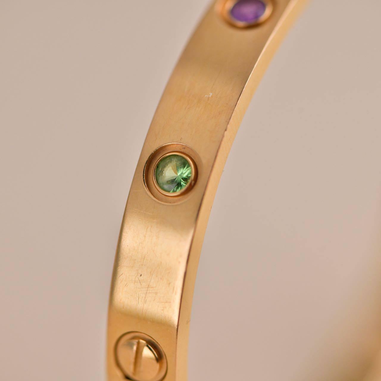 Cartier Love Bracelet 10 Multi Gemstone Rose Gold Size 17 1