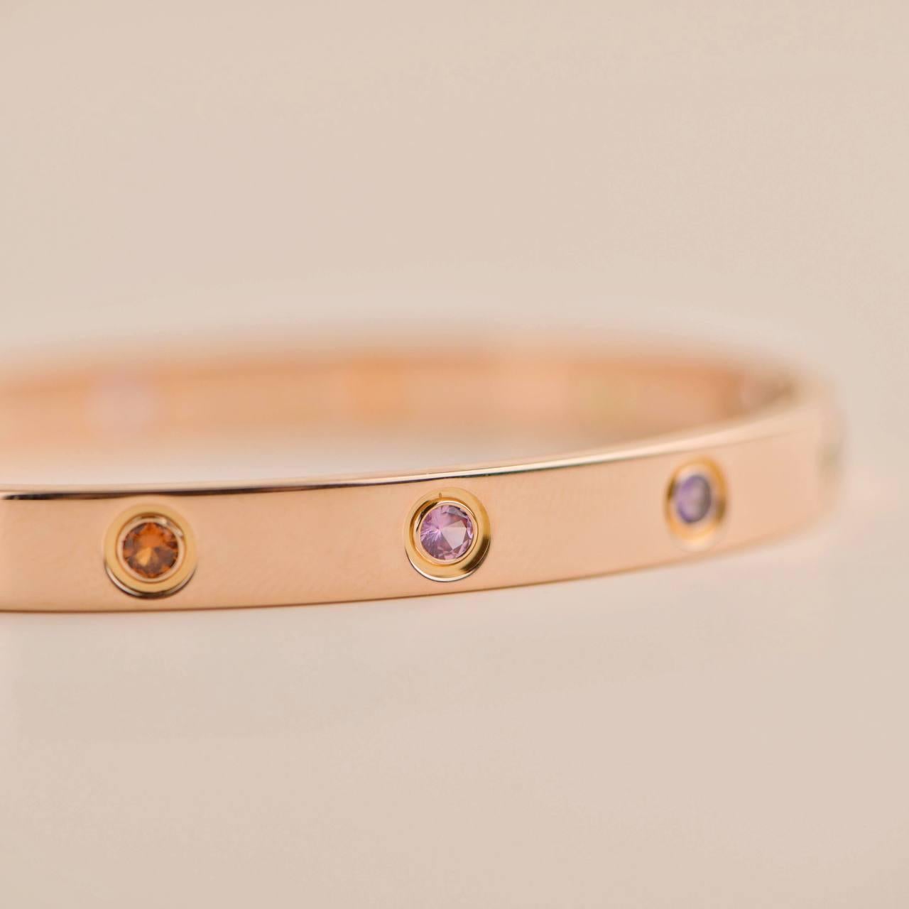 Cartier Love Bracelet 10 Multi Gemstone Rose Gold Size 17 1