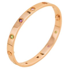 Cartier Love Bracelet 10 Multi Gemstone Rose Gold Size 17