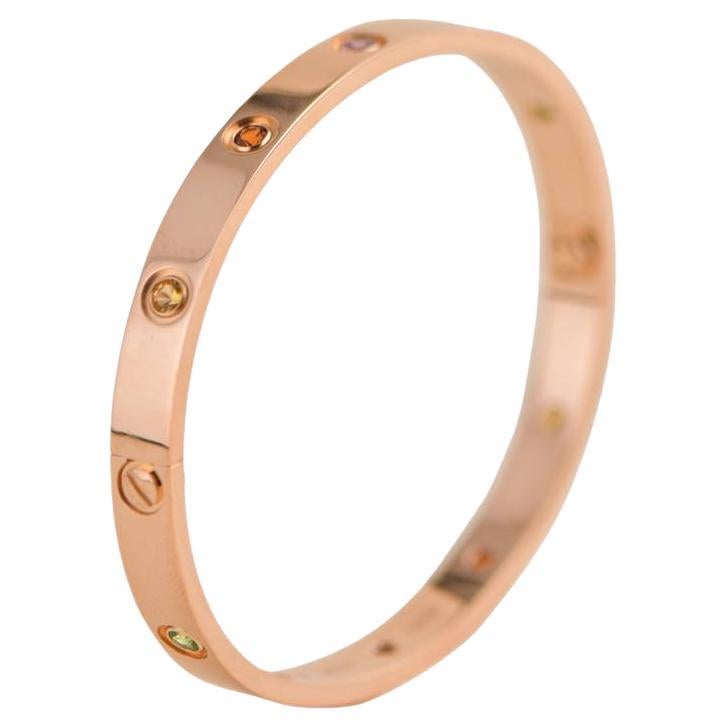 Cartier Love Bracelet 10 Multi Gemstone Rose Gold Size 18