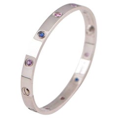 Cartier Love Bracelet 10 Multi Gemstone White Gold Size 17