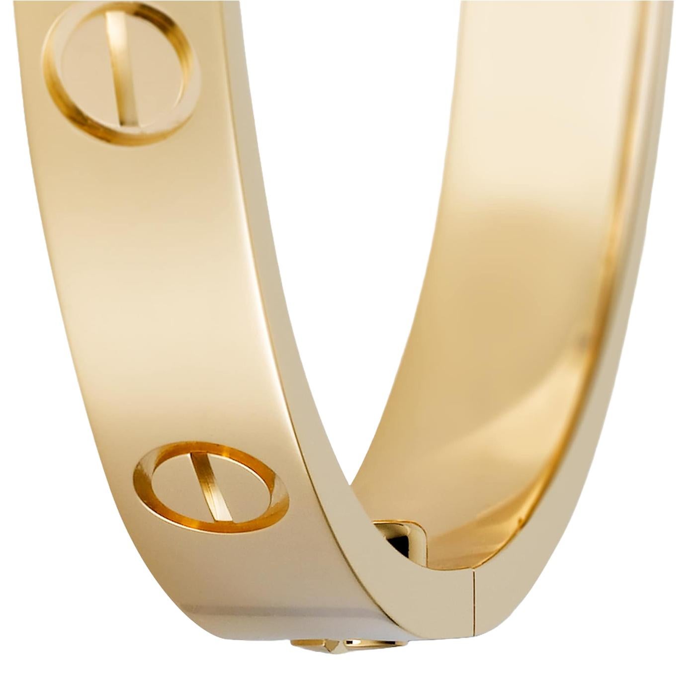 Modernist Cartier Love Bracelet 17 Size 18K Yellow Gold Bangle For Sale