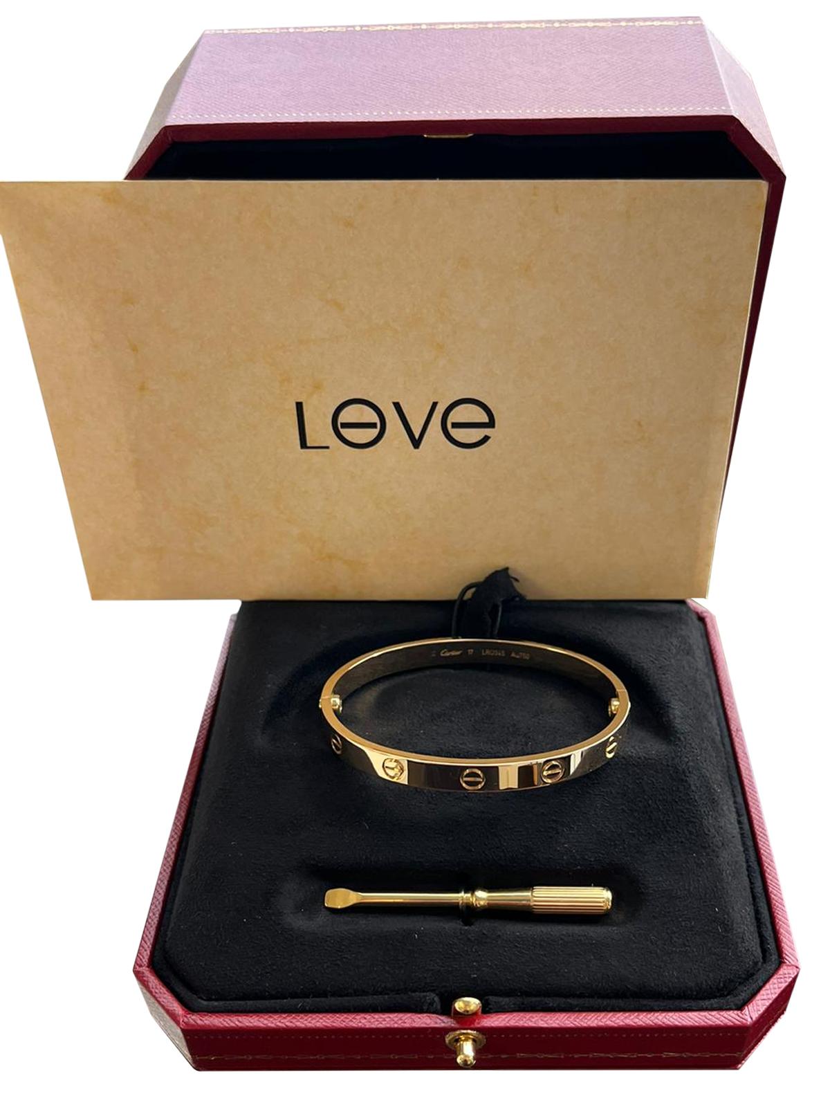 Modernist Cartier Love Bracelet 17 Size 18K Yellow Gold with Screwdriver