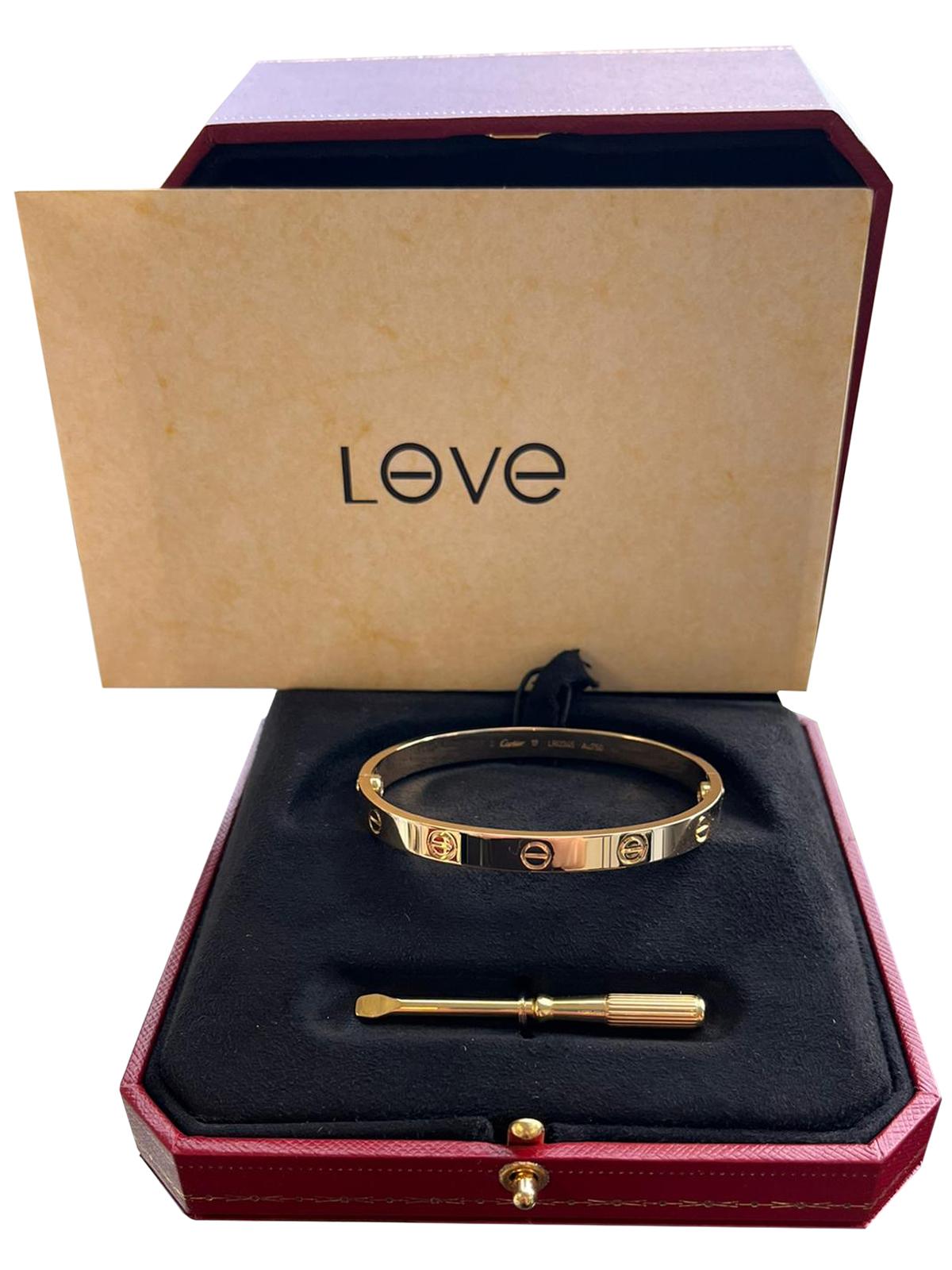 Cartier Love Bracelet 17 Size 18K Yellow Gold with Screwdriver In Good Condition In Aventura, FL