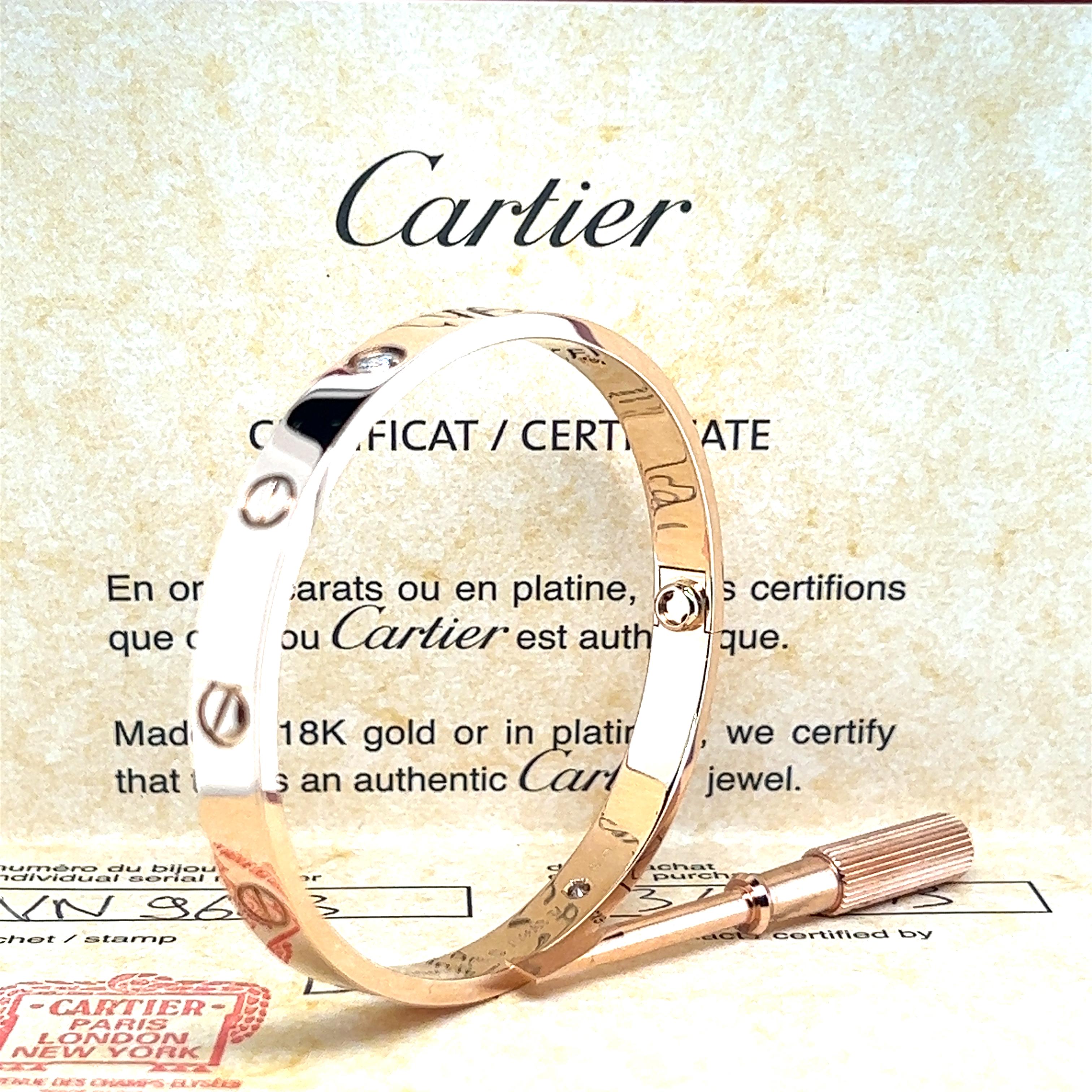 Modern Cartier Love Bracelet, 18 Carat Rose Gold with 4 Diamonds