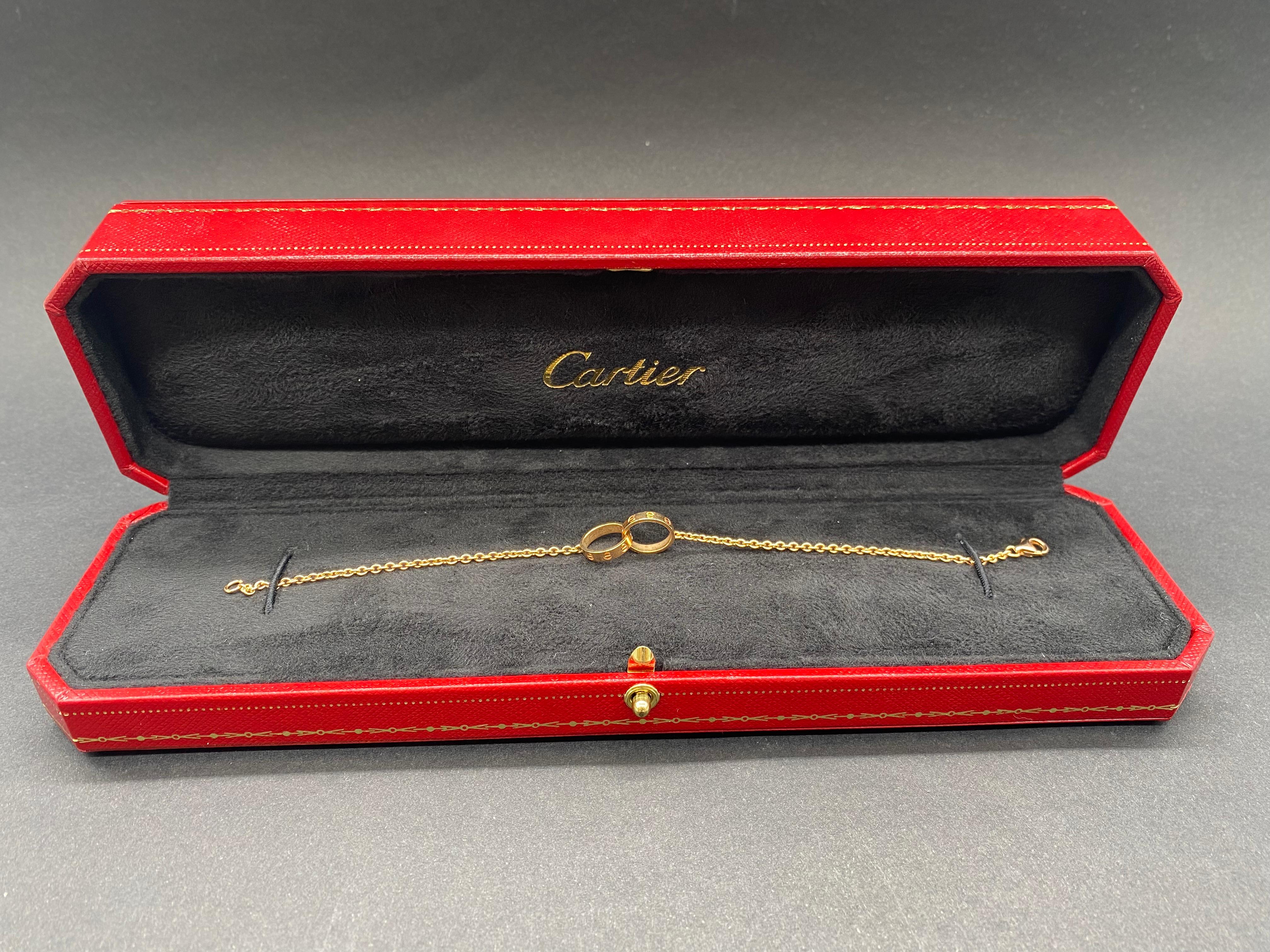 Modern Cartier Love Bracelet, 18 Carat Rose Gold with Two Interlocking Love Rings