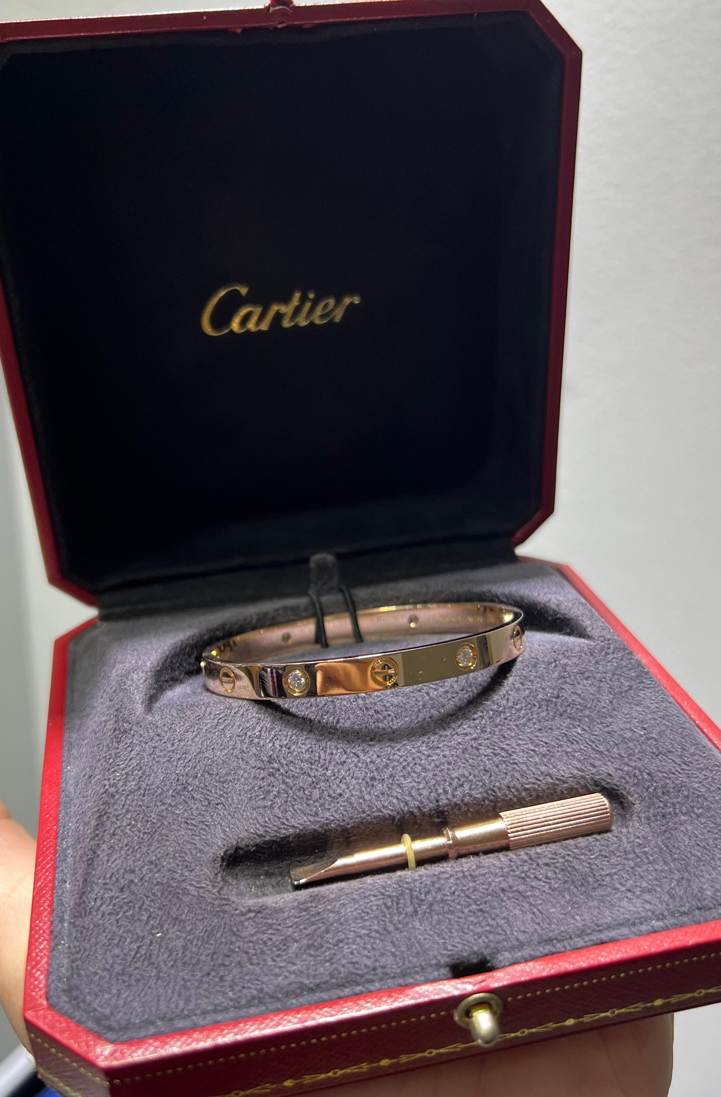Modern Cartier Love Bracelet 18 Karat Rose Gold 4 Diamond New Style For Sale