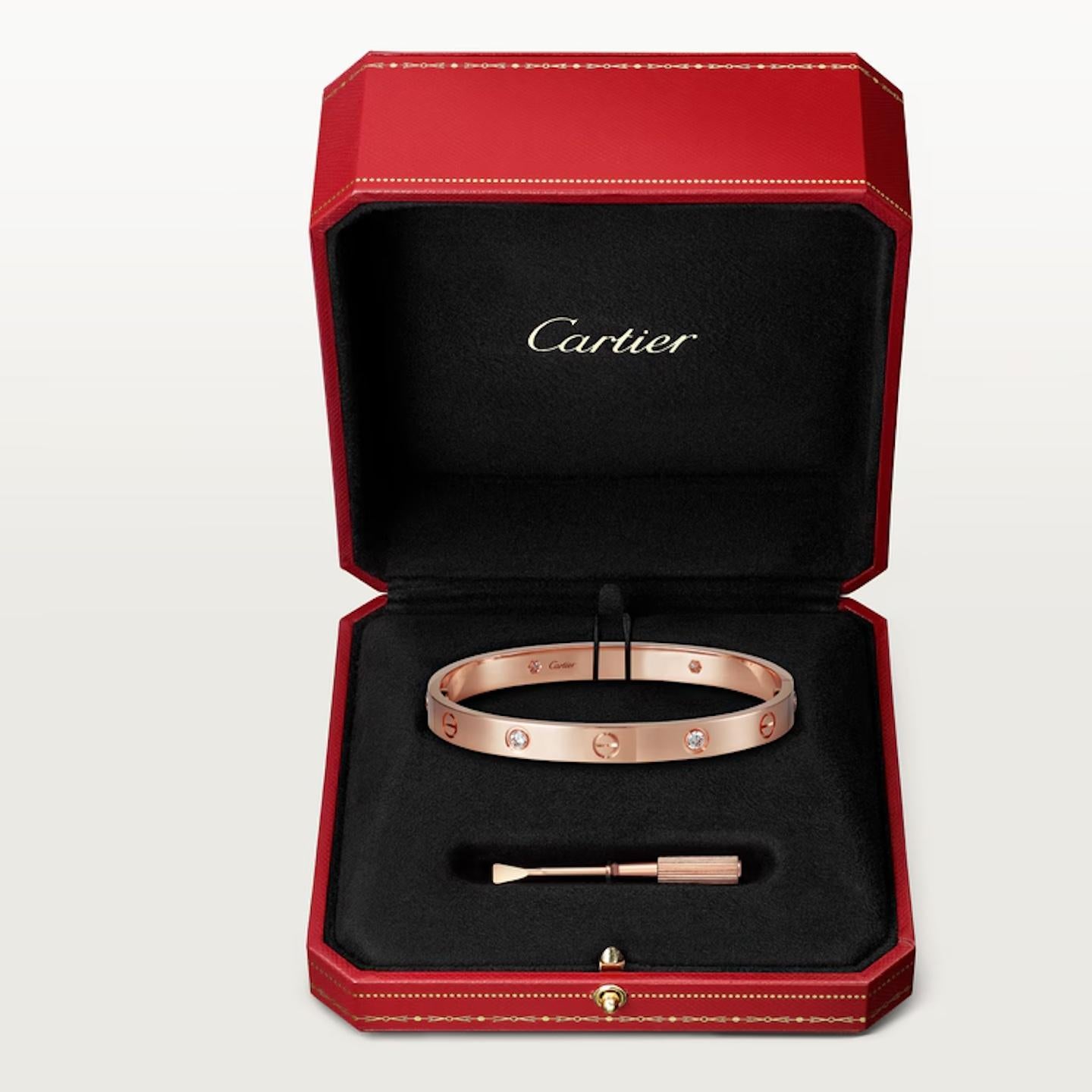 Cartier Love Bracelet 18 Karat Rose Gold 4 Diamond New Style In Excellent Condition For Sale In MIAMI, FL