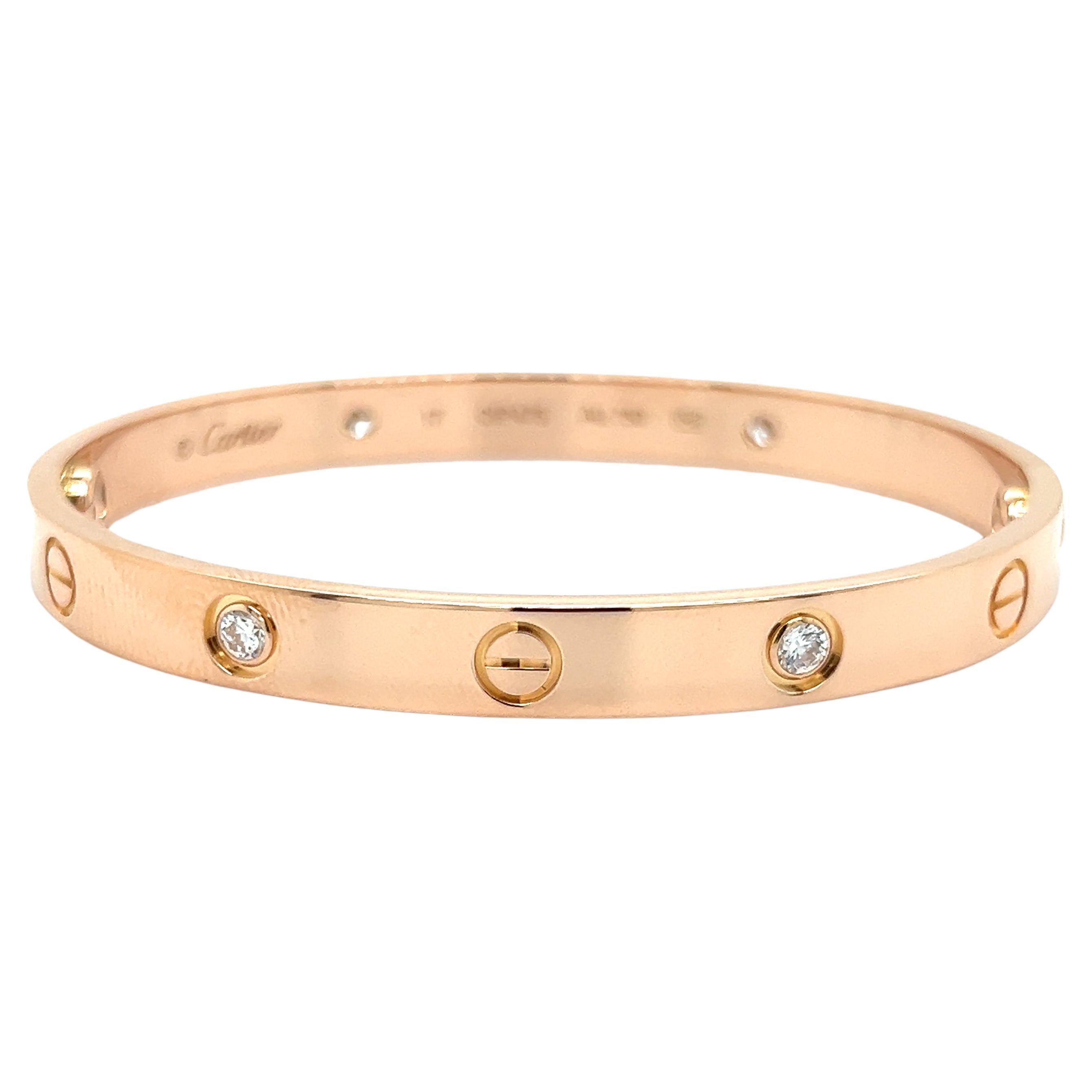 Cartier Love Bracelet 18 Karat Rose Gold 4 Diamond New Style For Sale