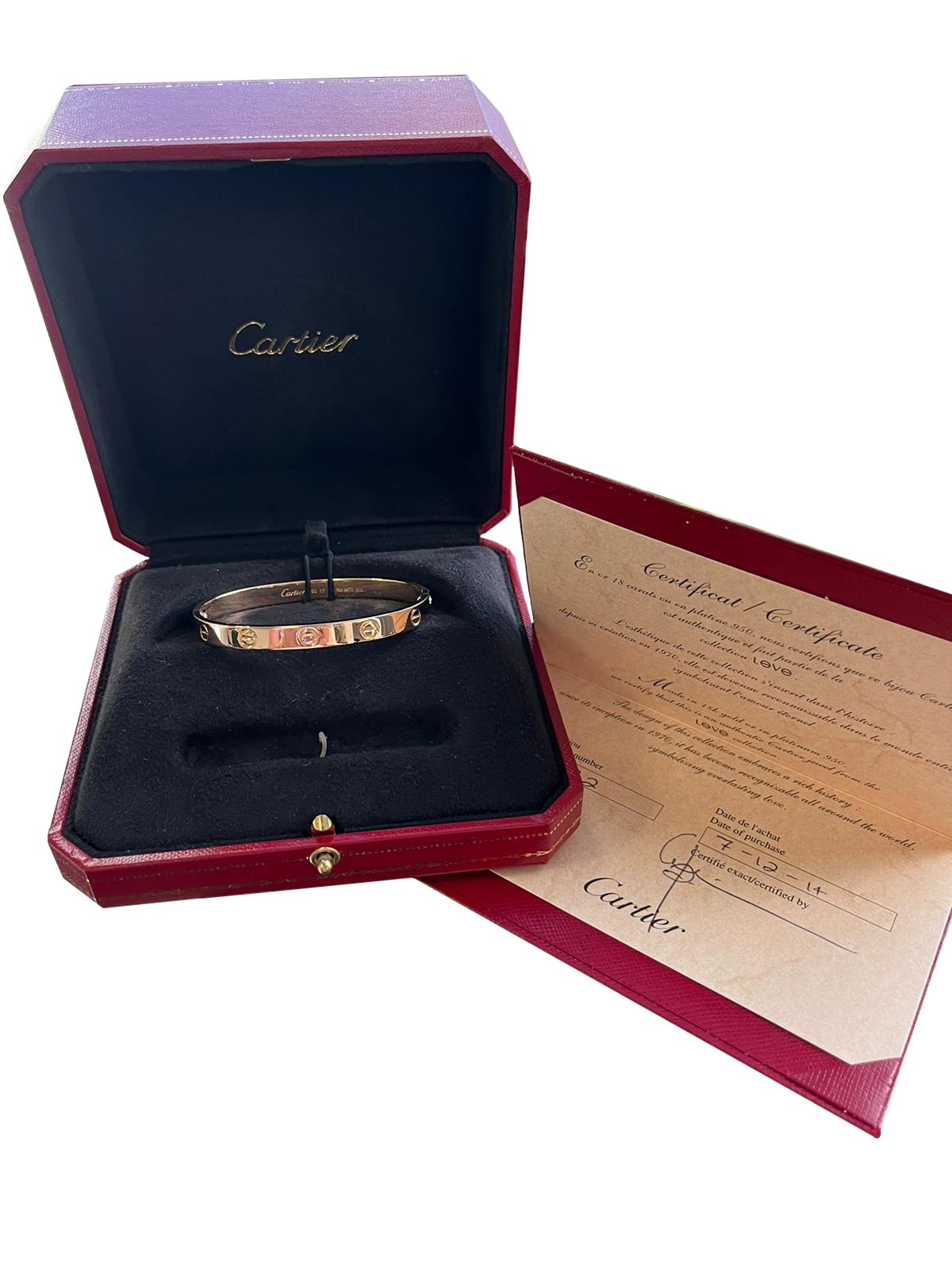 Modernist Cartier Love Bracelet 18 Karat Rose Gold Size 17 For Sale