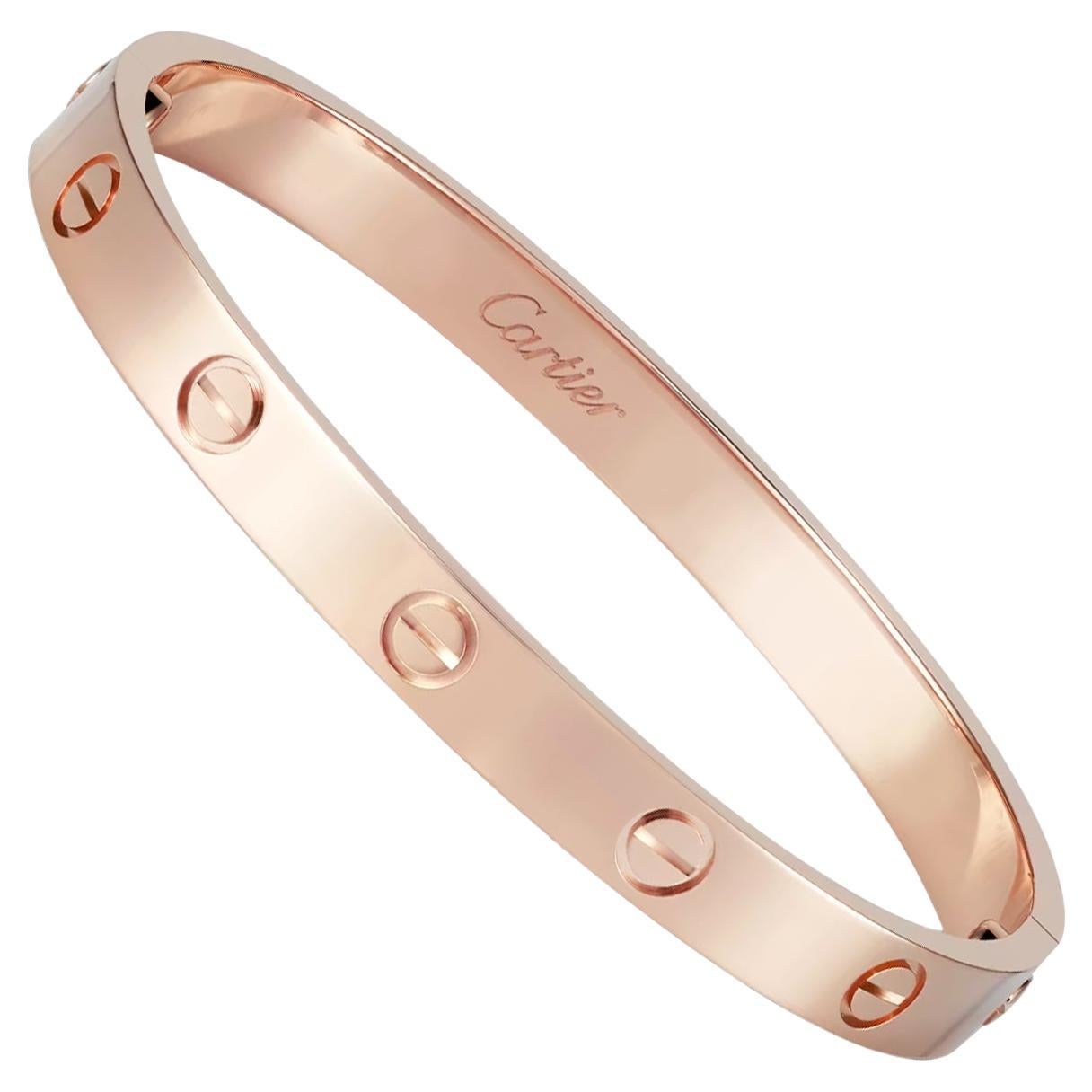 Cartier Love Bracelet 18 Karat Rose Gold Size 17 For Sale