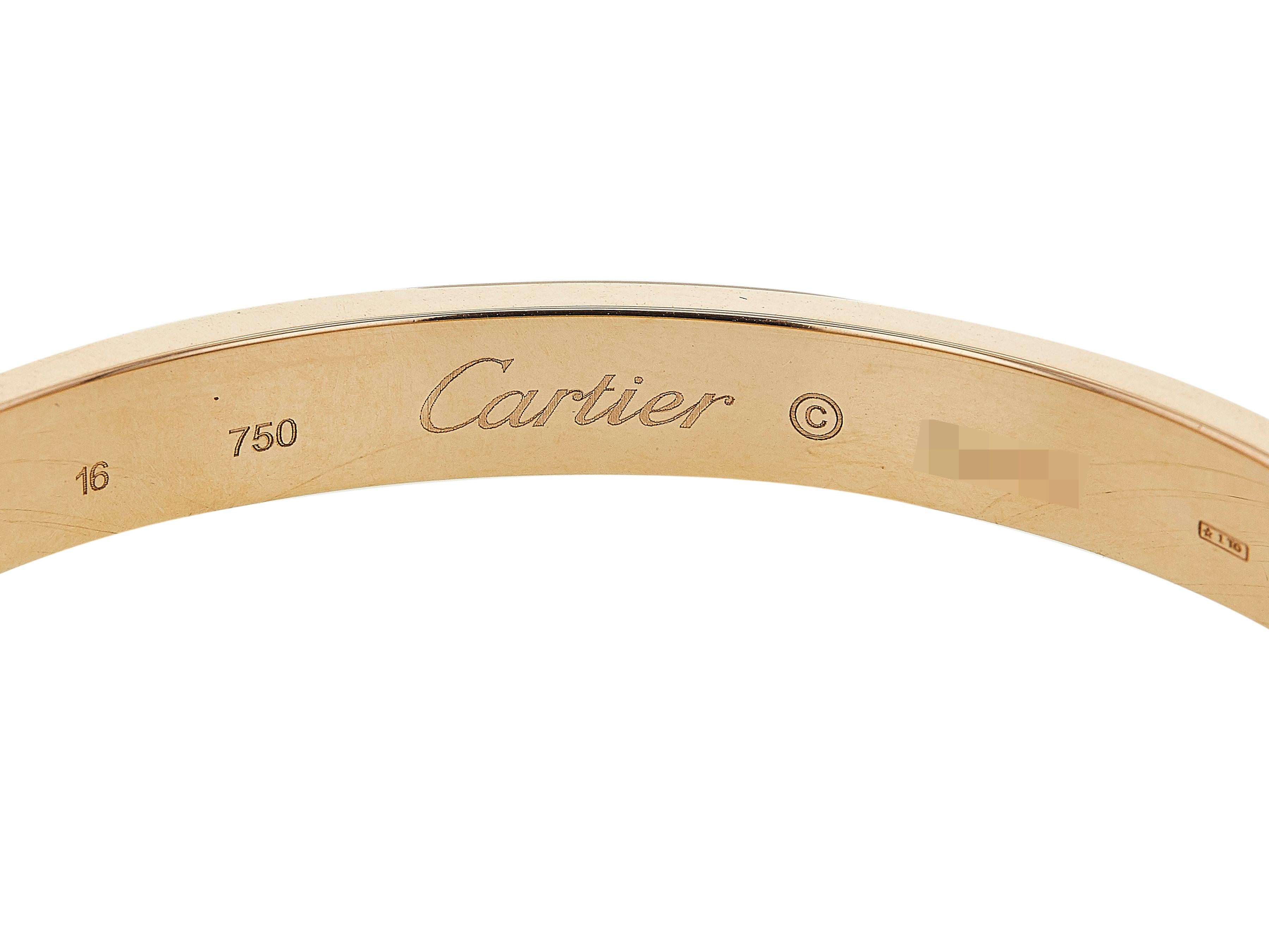 Pulsera Cartier Love 18K RG Modelo Clásico Talla 16 en Excelente estado para la venta en New York, NY