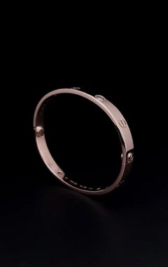 Cartier Love Bracelet, 18K Rose Gold, 4 Diamonds, Size 17, 0.42ct