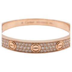Cartier Love Bracelet 18K Rose Gold Pave Diamond Bangle 2.00 Carats Size 19