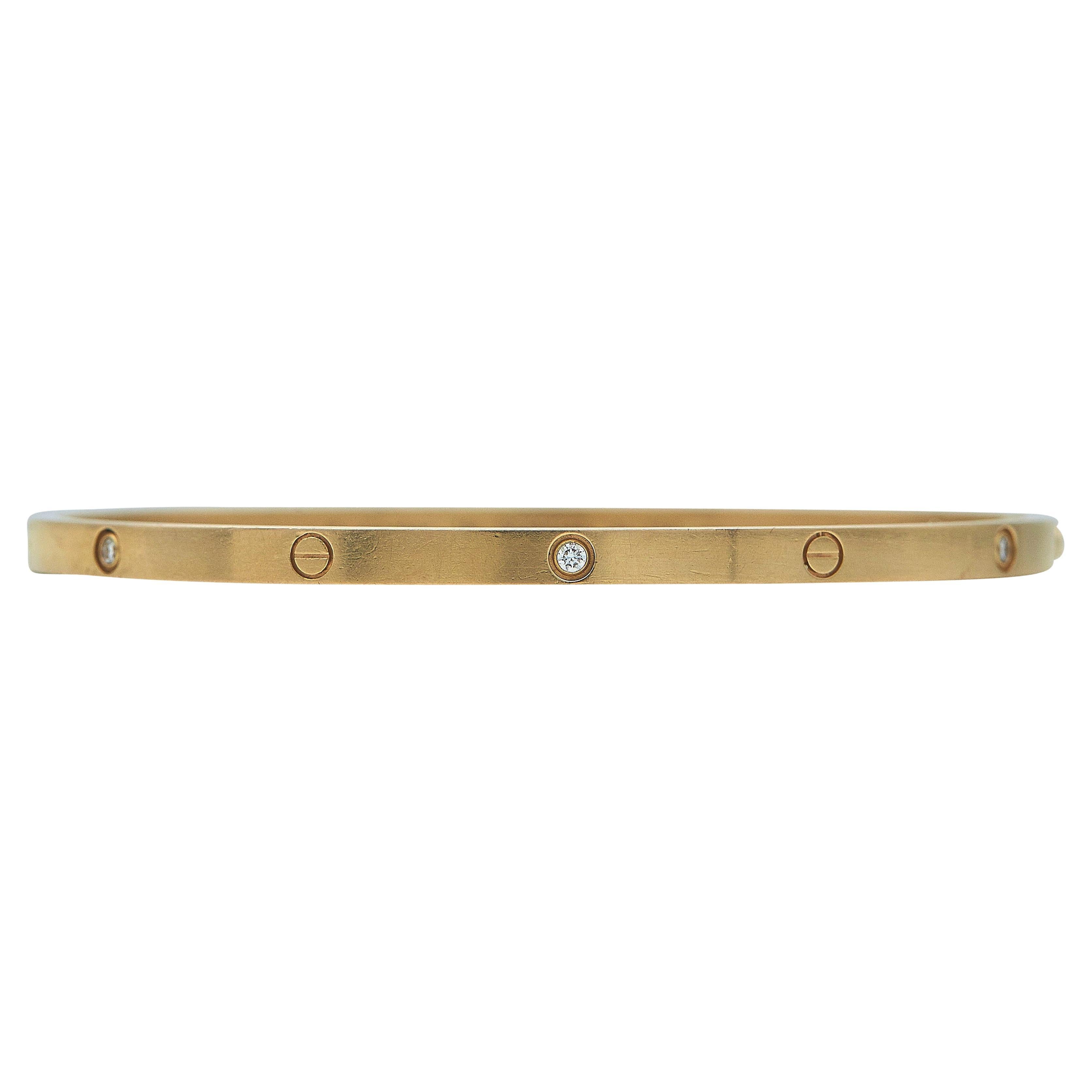 Bracelet Cartier Love en or rose 18K à fermeture à vis unique Petit modèle 6 diamants