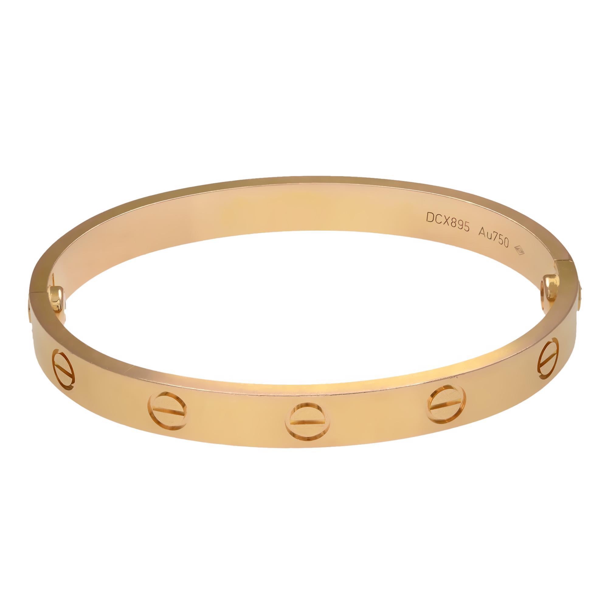 Cartier classic 18K Rose Gold Love bangle bracelet size 16. Width: 6.1mm. New style screw system. Excellent pre owned condition. Chronostore appraisal included. Come with screw driver. Original box and papers are not included. 
